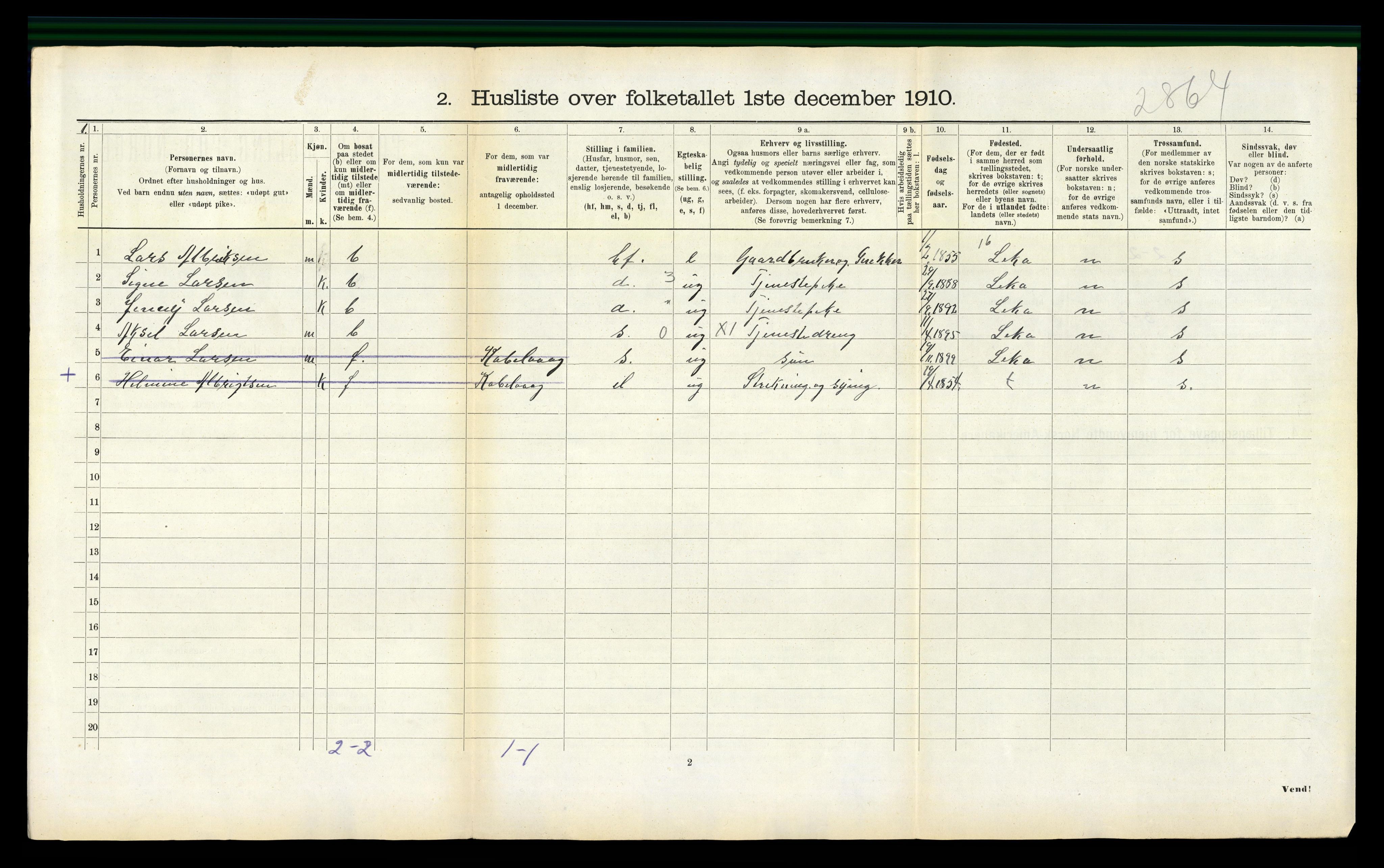 RA, 1910 census for Leka, 1910, p. 197