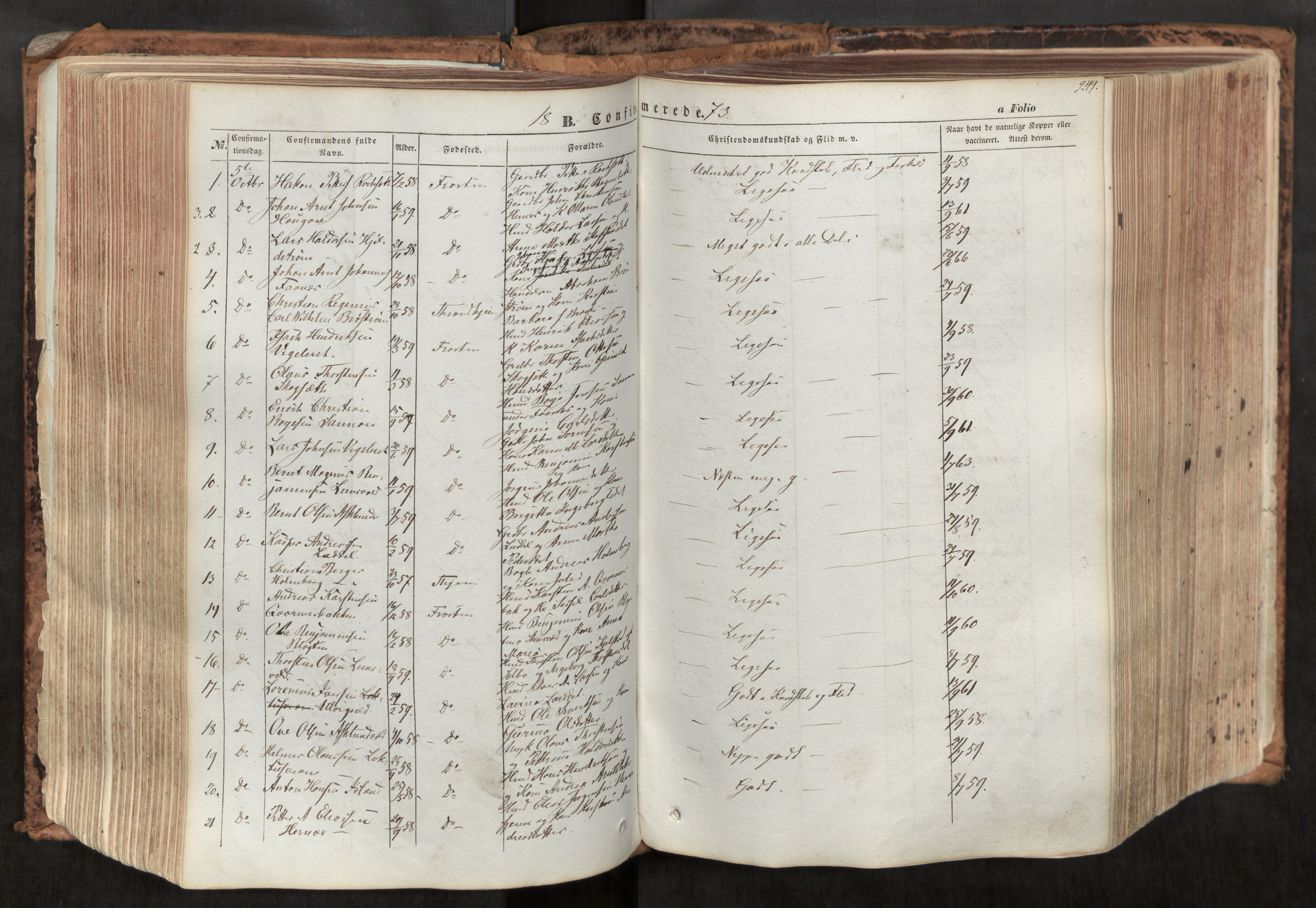 Ministerialprotokoller, klokkerbøker og fødselsregistre - Nord-Trøndelag, SAT/A-1458/713/L0116: Parish register (official) no. 713A07, 1850-1877, p. 249