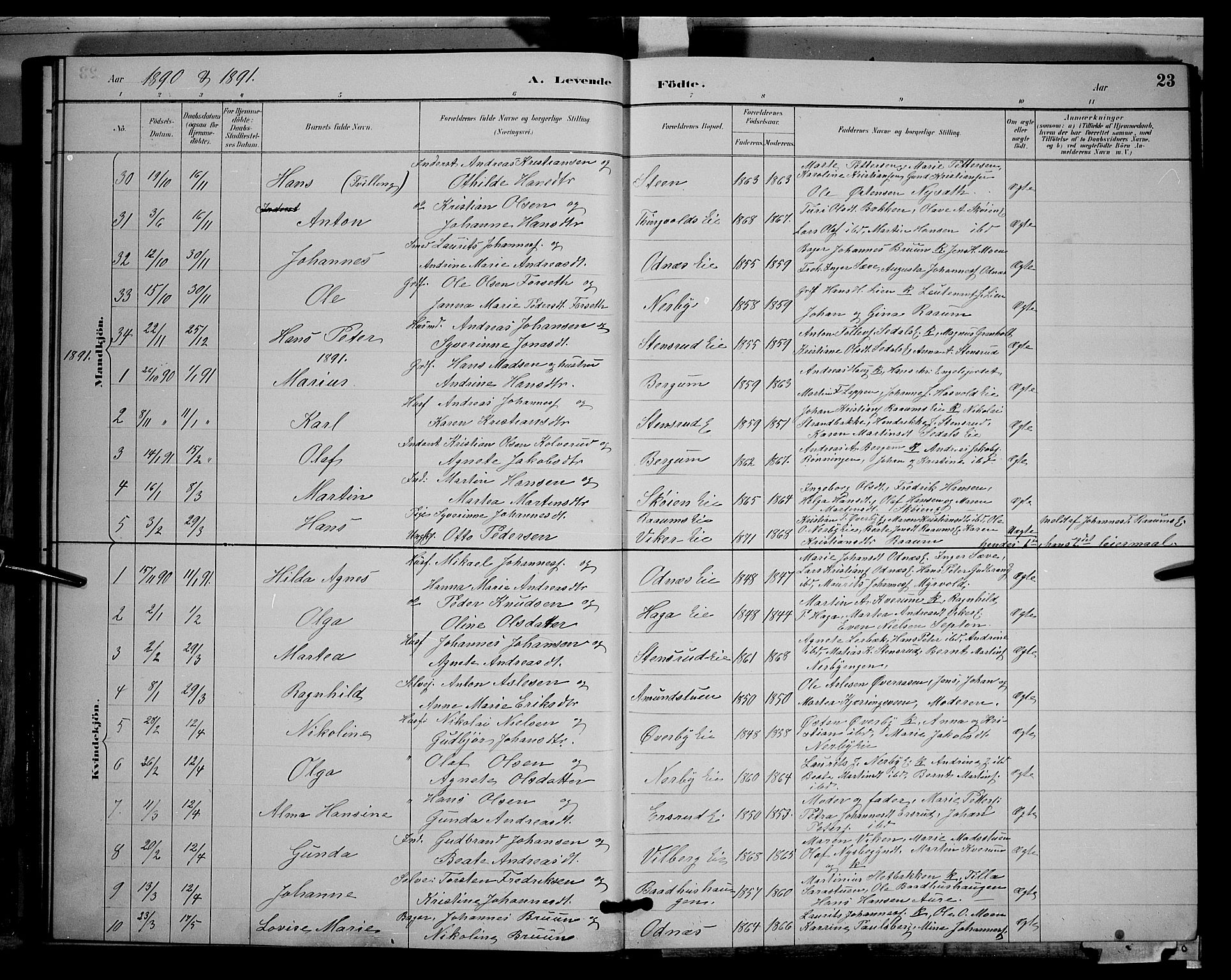 Søndre Land prestekontor, AV/SAH-PREST-122/L/L0003: Parish register (copy) no. 3, 1884-1902, p. 23