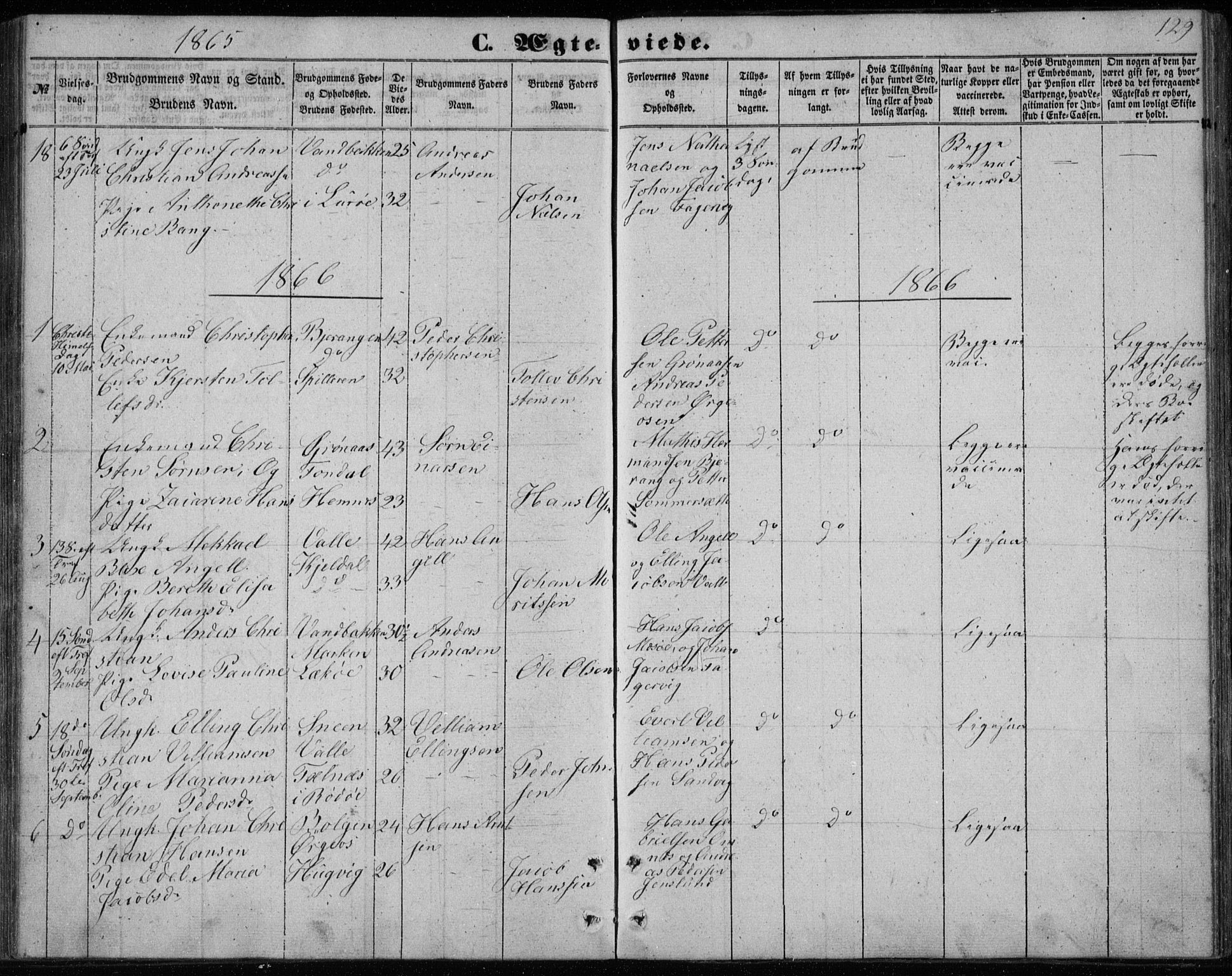 Ministerialprotokoller, klokkerbøker og fødselsregistre - Nordland, AV/SAT-A-1459/843/L0633: Parish register (copy) no. 843C02, 1853-1873, p. 129