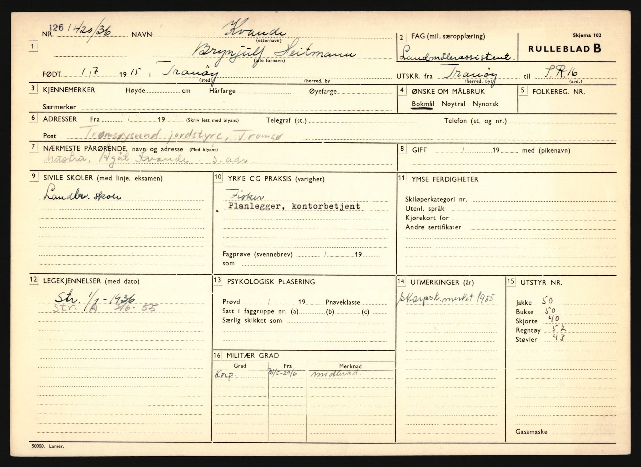 Forsvaret, Troms infanteriregiment nr. 16, AV/RA-RAFA-3146/P/Pa/L0020: Rulleblad for regimentets menige mannskaper, årsklasse 1936, 1936, p. 735