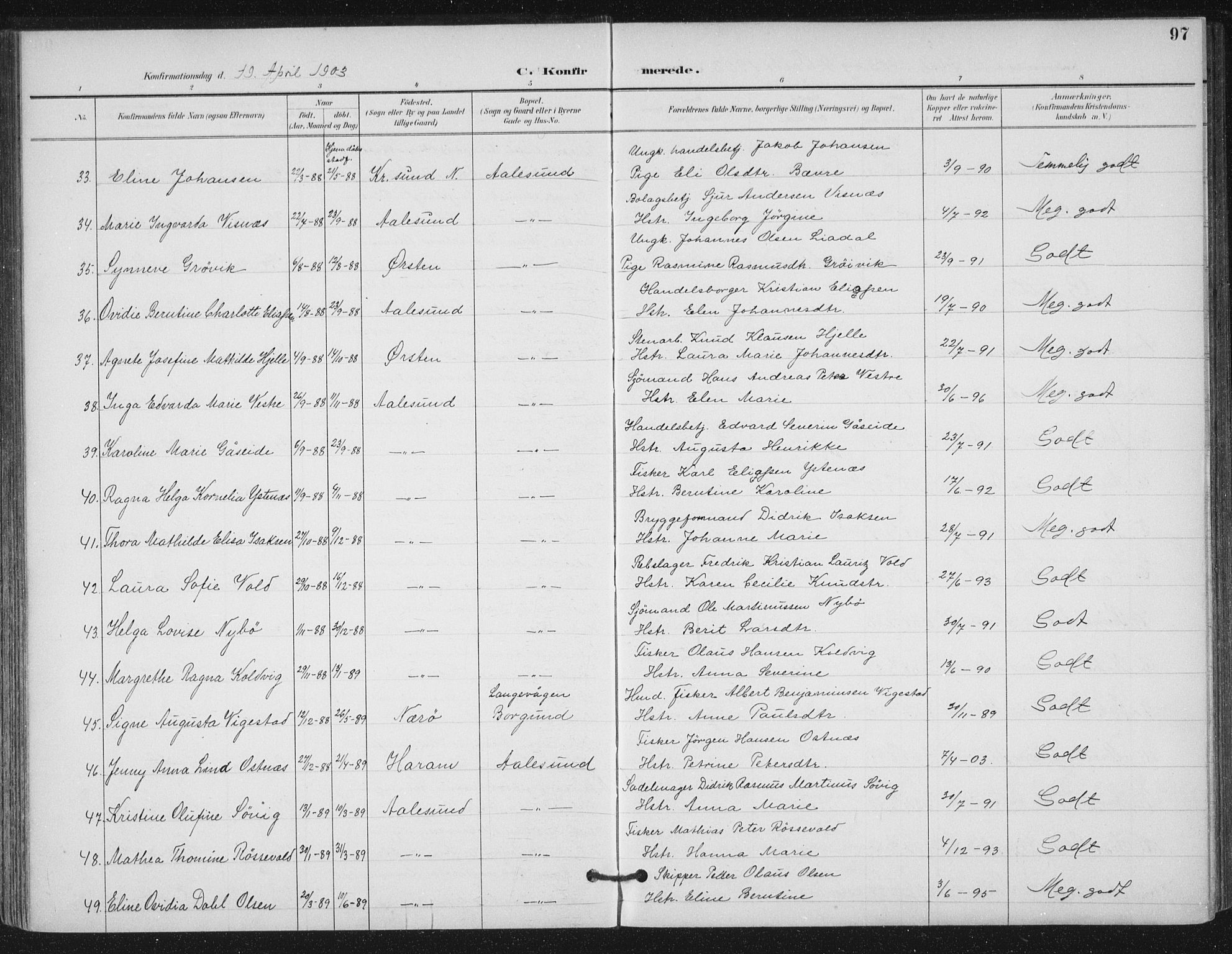 Ministerialprotokoller, klokkerbøker og fødselsregistre - Møre og Romsdal, AV/SAT-A-1454/529/L0457: Parish register (official) no. 529A07, 1894-1903, p. 97