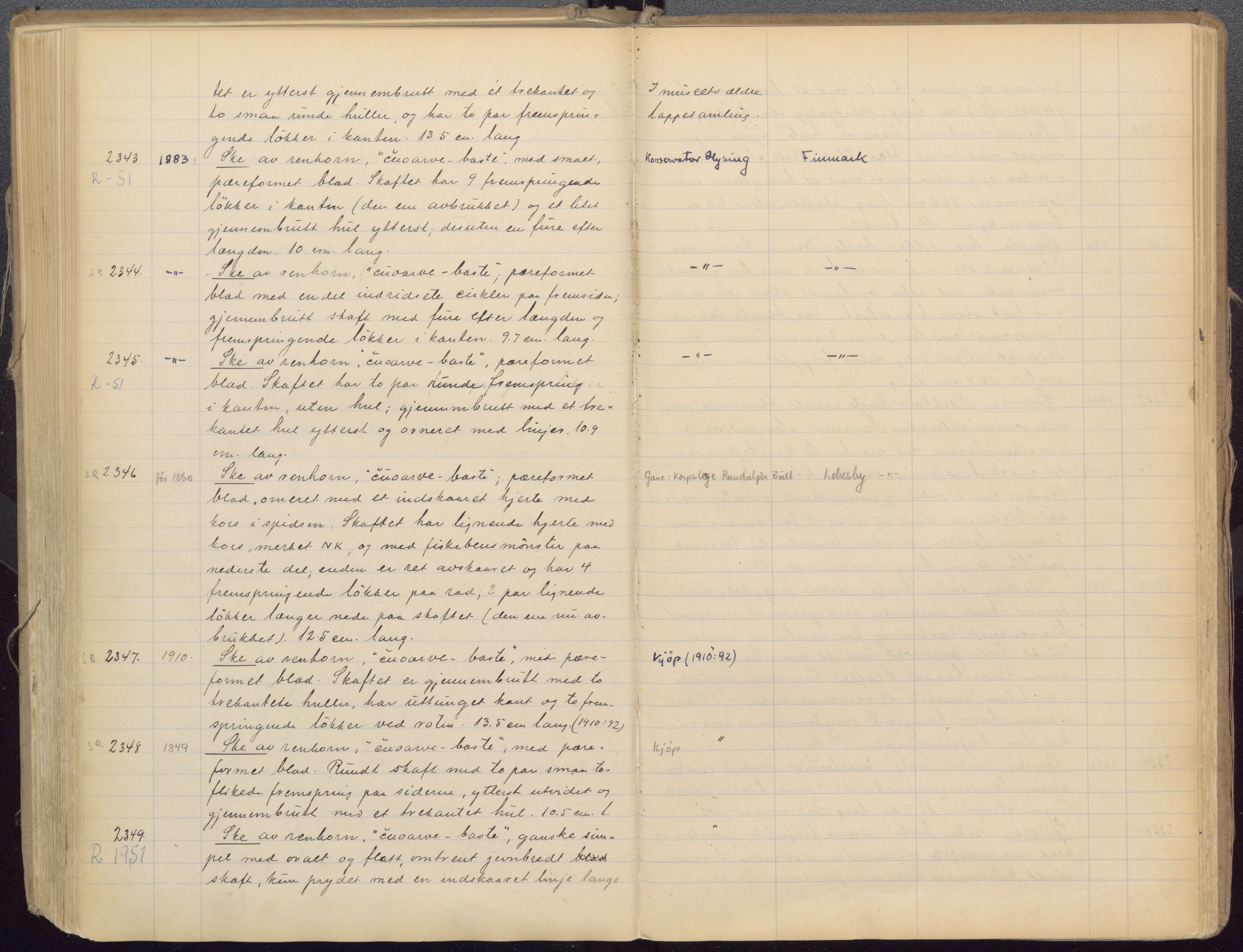 Etnografiske samlinger, UMB/A004/F/Fa/L0001: Katalog over den etnografiske samling 1 - 2800, 1894-1921, p. 415, 416