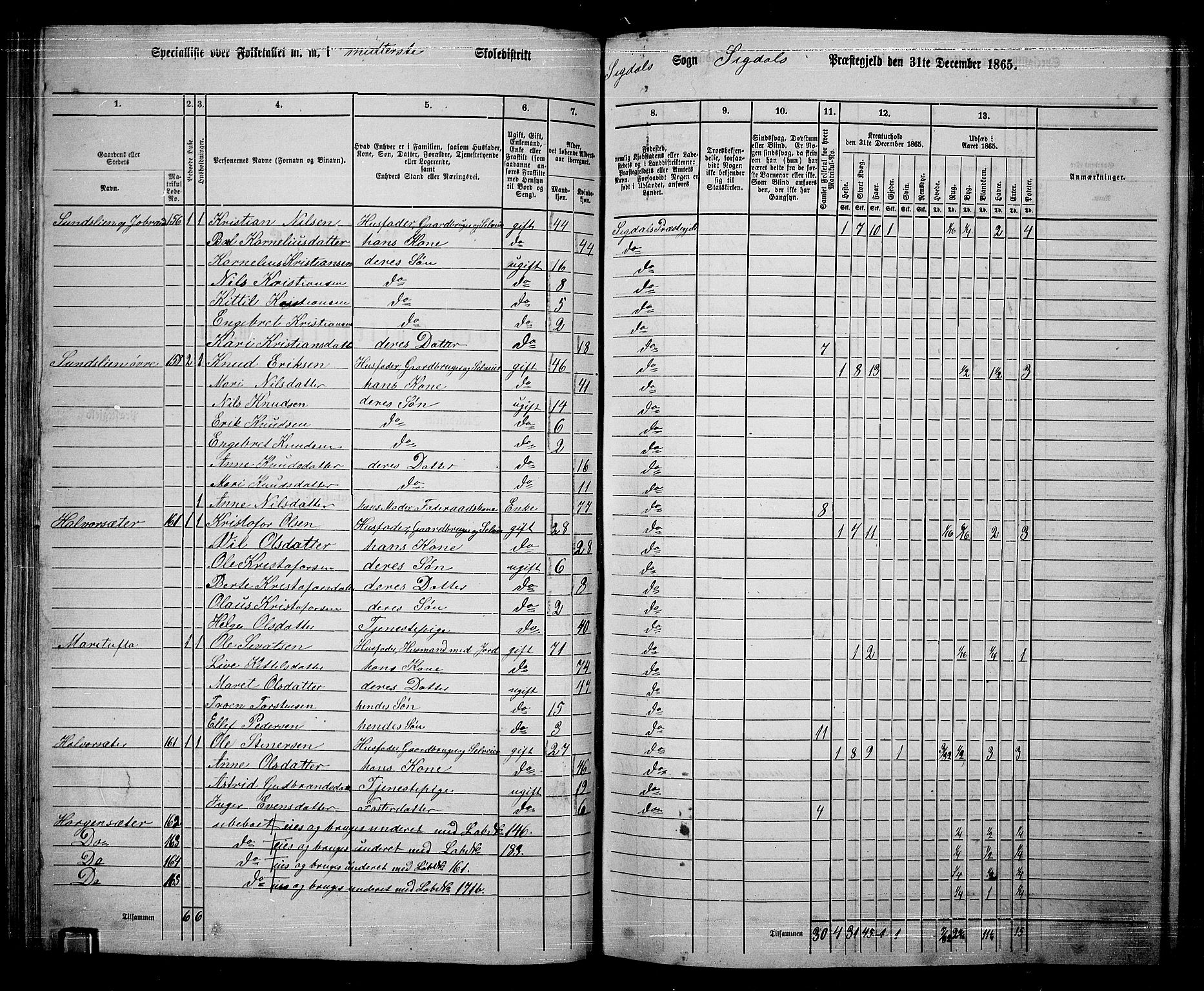 RA, 1865 census for Sigdal, 1865, p. 105