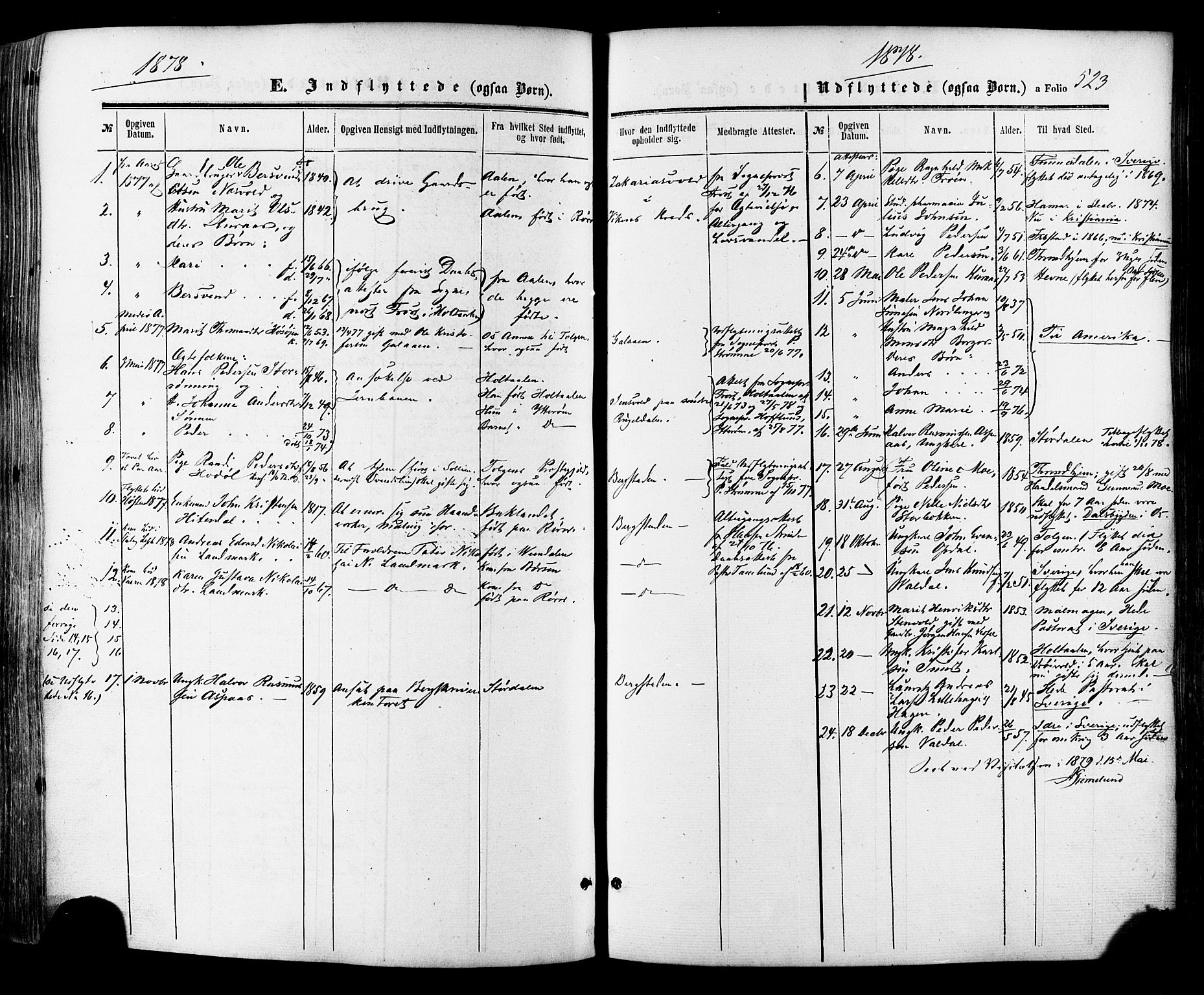 Ministerialprotokoller, klokkerbøker og fødselsregistre - Sør-Trøndelag, SAT/A-1456/681/L0932: Parish register (official) no. 681A10, 1860-1878, p. 523
