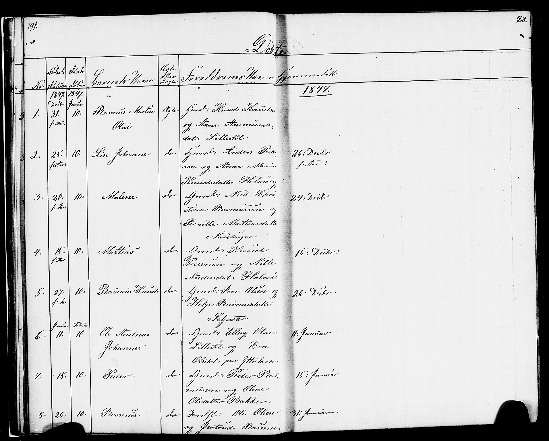 Hornindal sokneprestembete, AV/SAB-A-82401/H/Haa/Haaa/L0001: Parish register (official) no. A 1, 1837-1866, p. 92-93