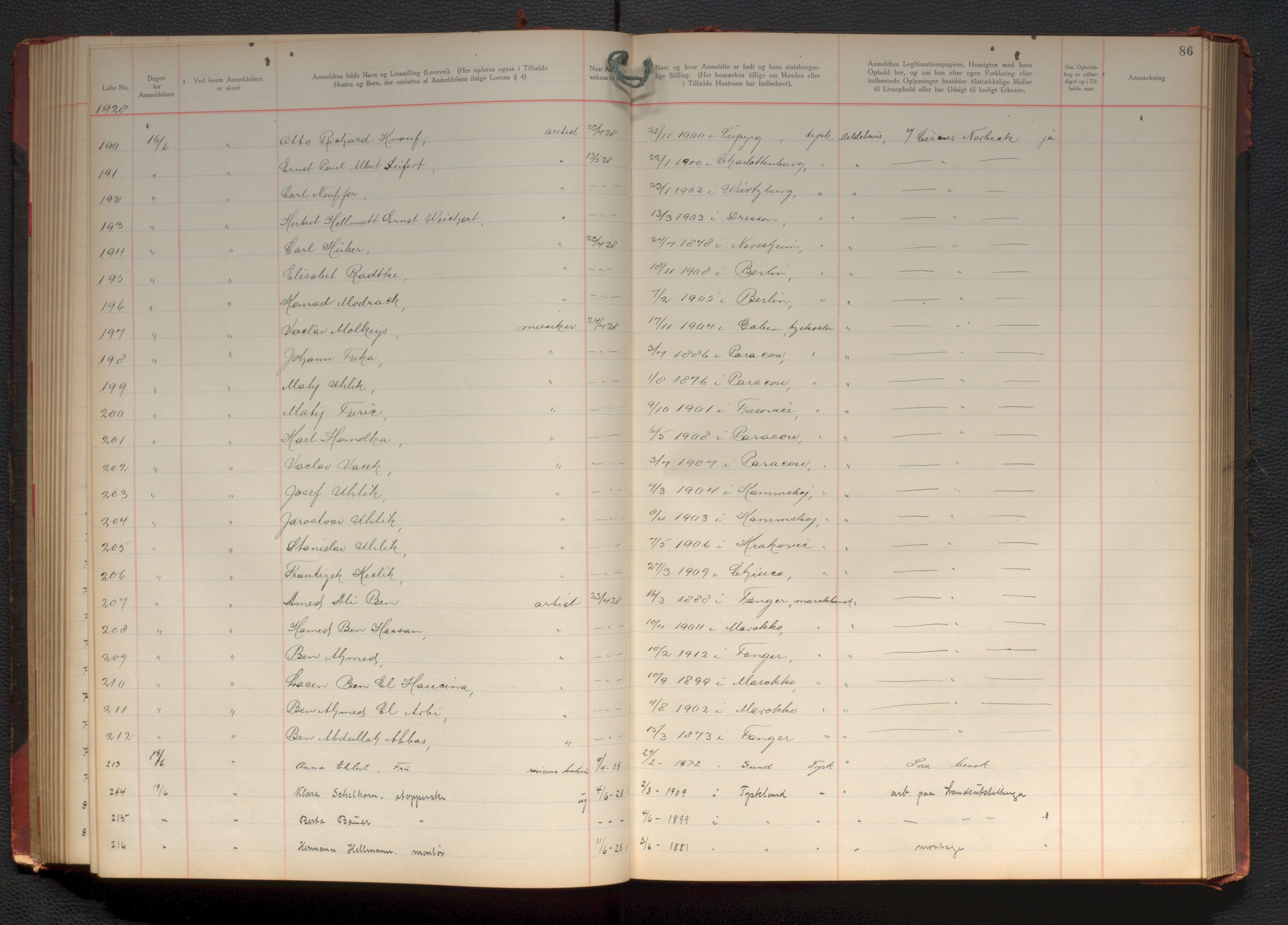 Bergen politikammer / politidistrikt, AV/SAB-A-60401/J.d/L0004: Fremmedprotokoll, 1925-1936, p. 86