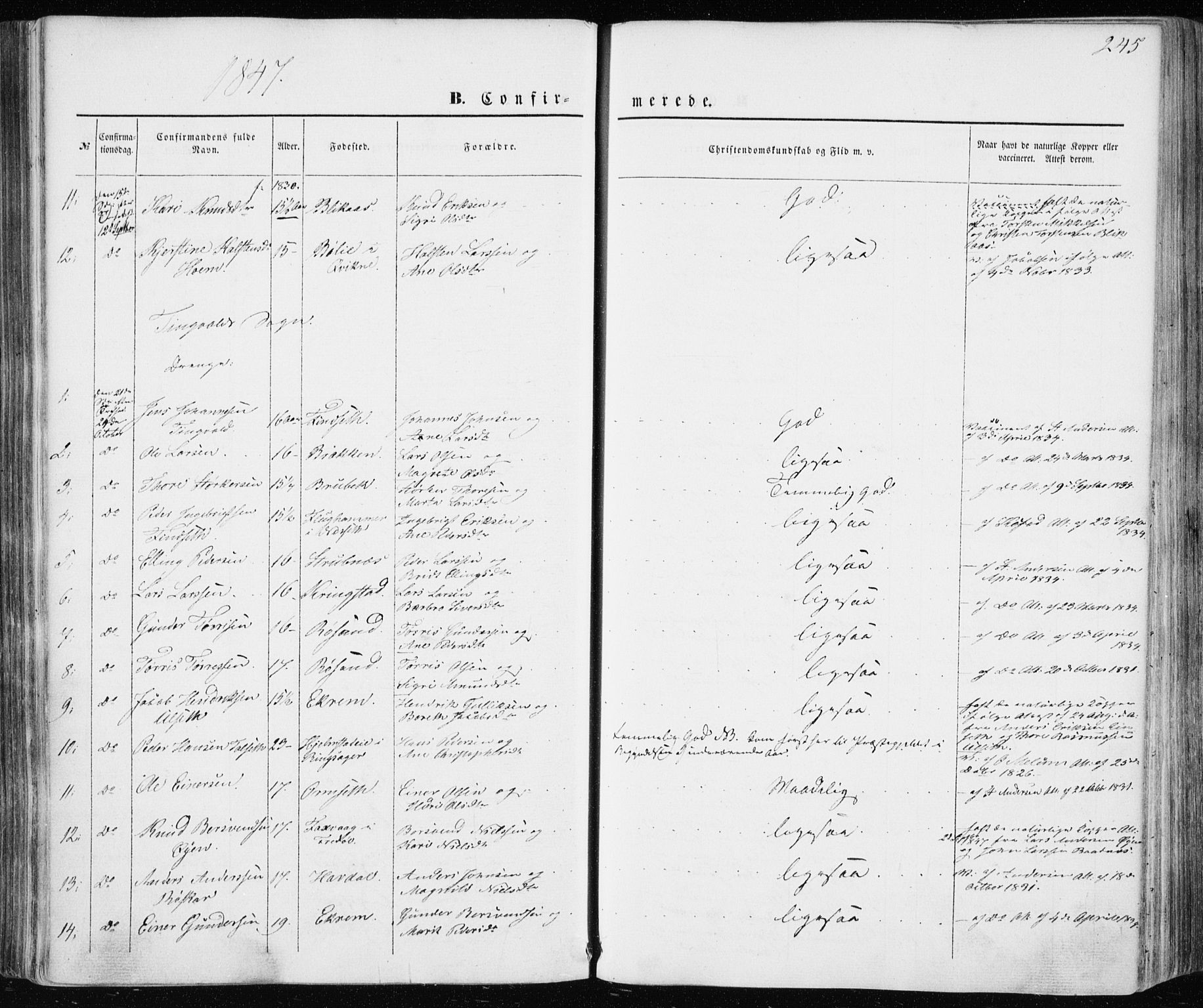 Ministerialprotokoller, klokkerbøker og fødselsregistre - Møre og Romsdal, AV/SAT-A-1454/586/L0984: Parish register (official) no. 586A10, 1844-1856, p. 245