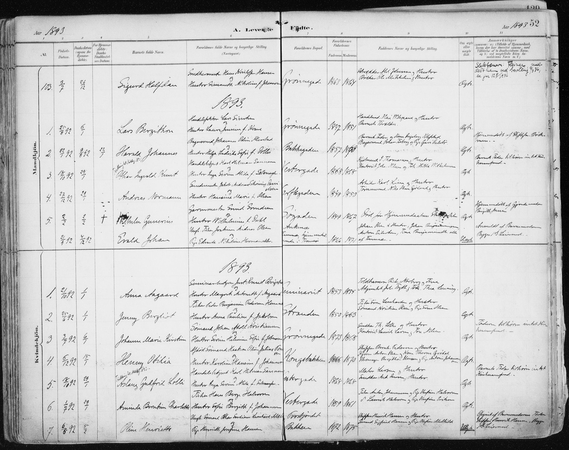 Tromsø sokneprestkontor/stiftsprosti/domprosti, AV/SATØ-S-1343/G/Ga/L0015kirke: Parish register (official) no. 15, 1889-1899, p. 52