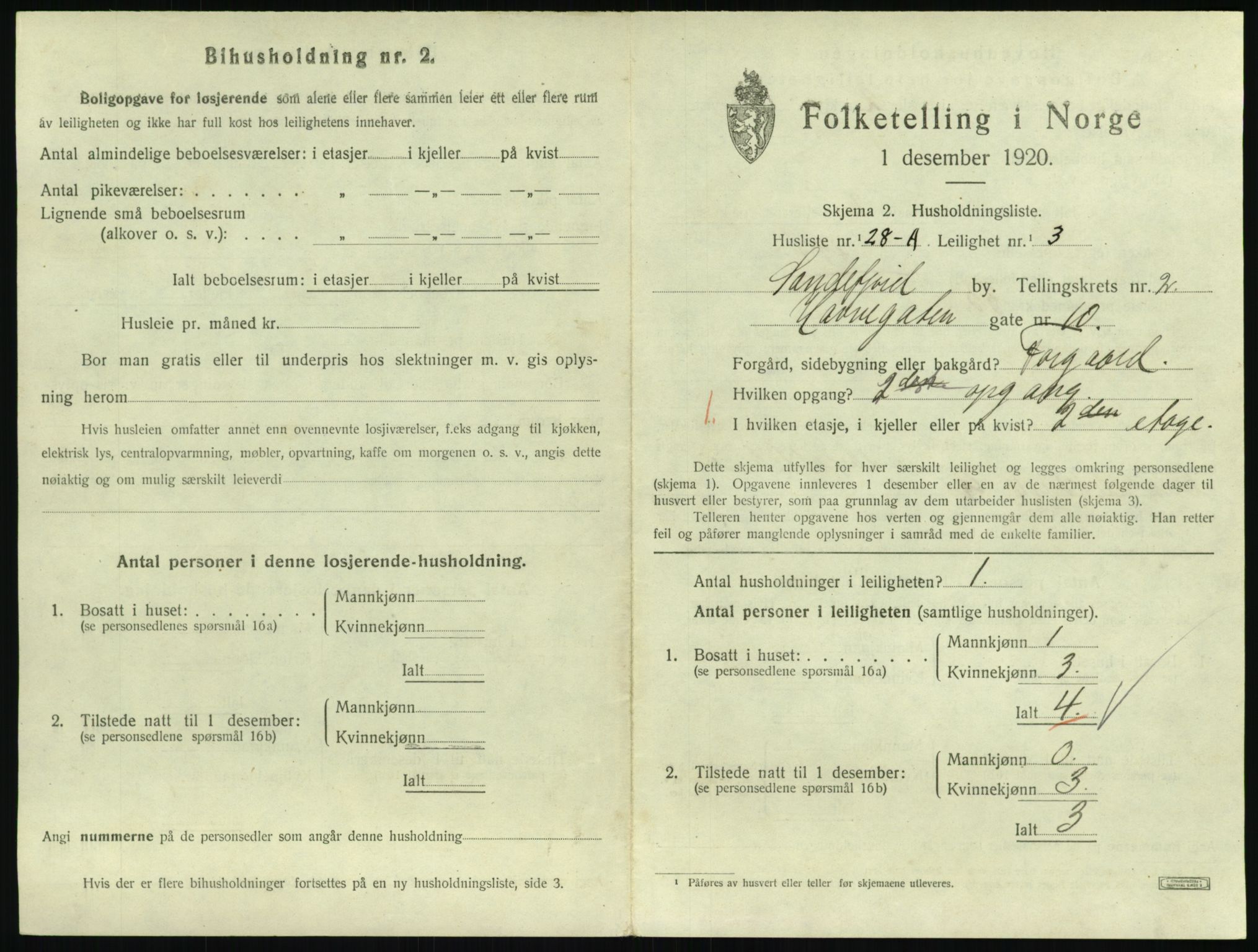 SAKO, 1920 census for Sandefjord, 1920, p. 1748