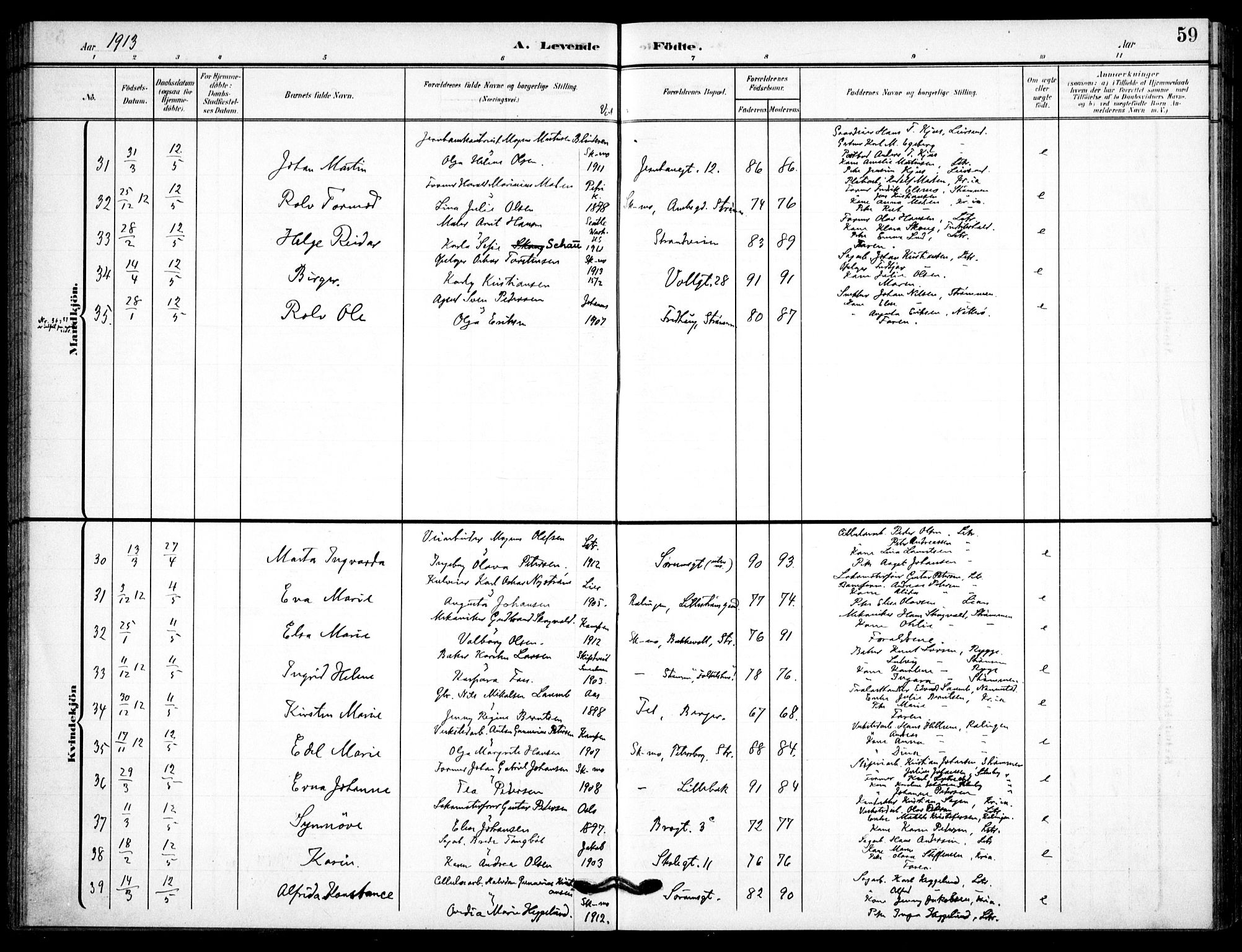 Skedsmo prestekontor Kirkebøker, AV/SAO-A-10033a/F/Fc/L0001: Parish register (official) no. III 1, 1908-1916, p. 59