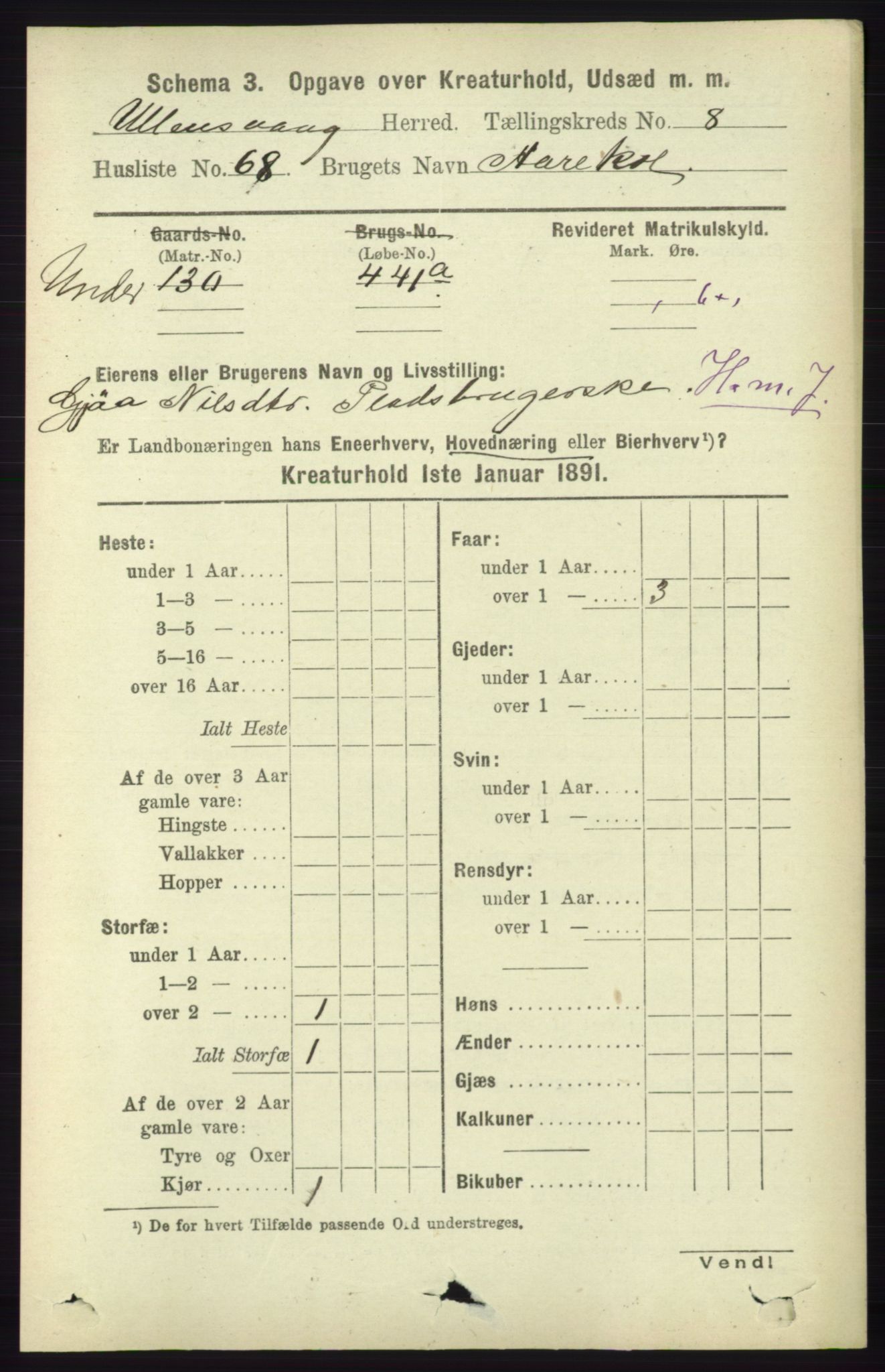 RA, 1891 census for 1230 Ullensvang, 1891, p. 7568