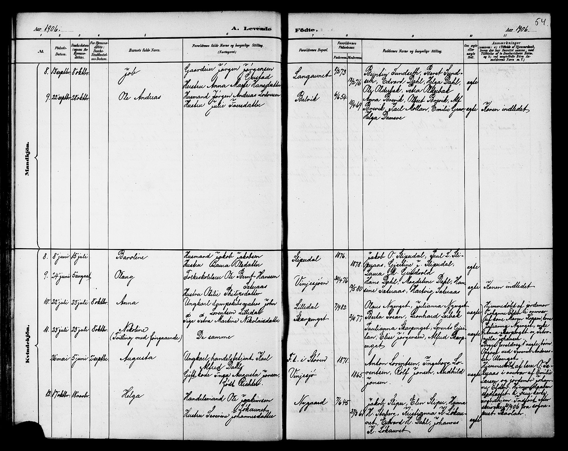 Ministerialprotokoller, klokkerbøker og fødselsregistre - Nord-Trøndelag, AV/SAT-A-1458/733/L0327: Parish register (copy) no. 733C02, 1888-1918, p. 54