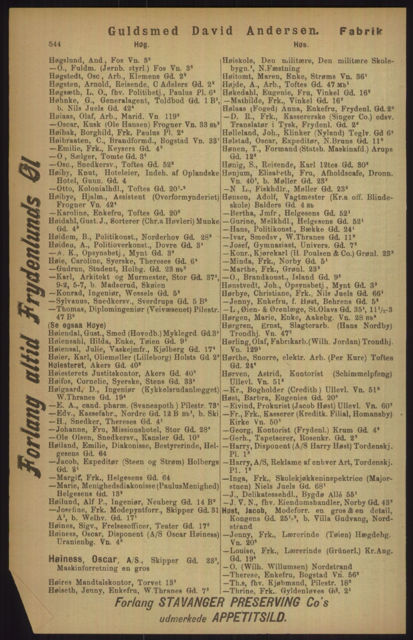 Kristiania/Oslo adressebok, PUBL/-, 1911, p. 544