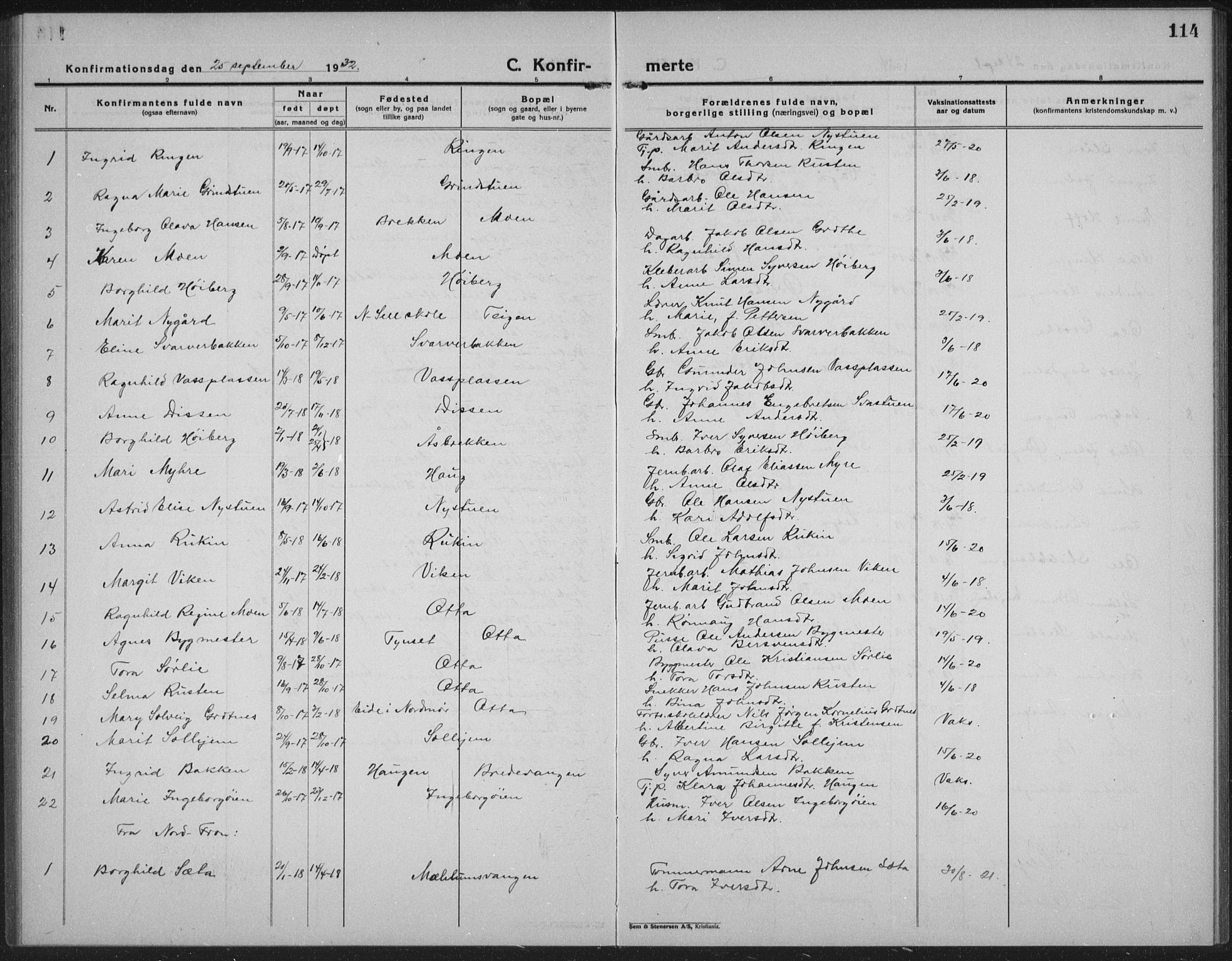 Sel prestekontor, SAH/PREST-074/H/Ha/Hab/L0002: Parish register (copy) no. 2, 1923-1939, p. 114