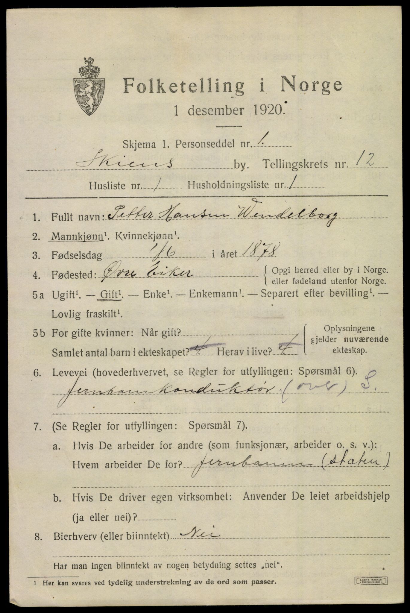 SAKO, 1920 census for Skien, 1920, p. 37300