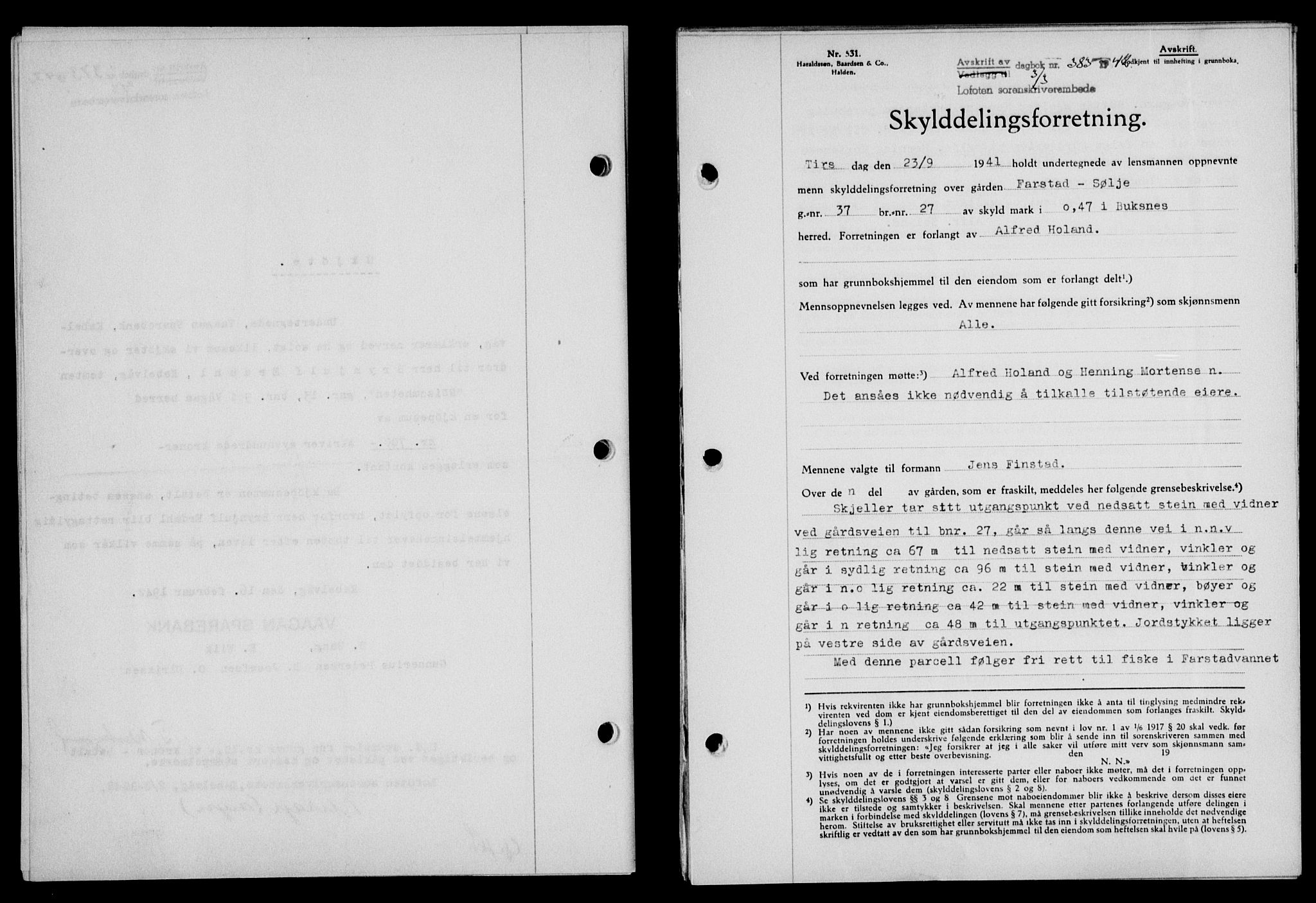 Lofoten sorenskriveri, SAT/A-0017/1/2/2C/L0009a: Mortgage book no. 9a, 1941-1942, Diary no: : 383/1942