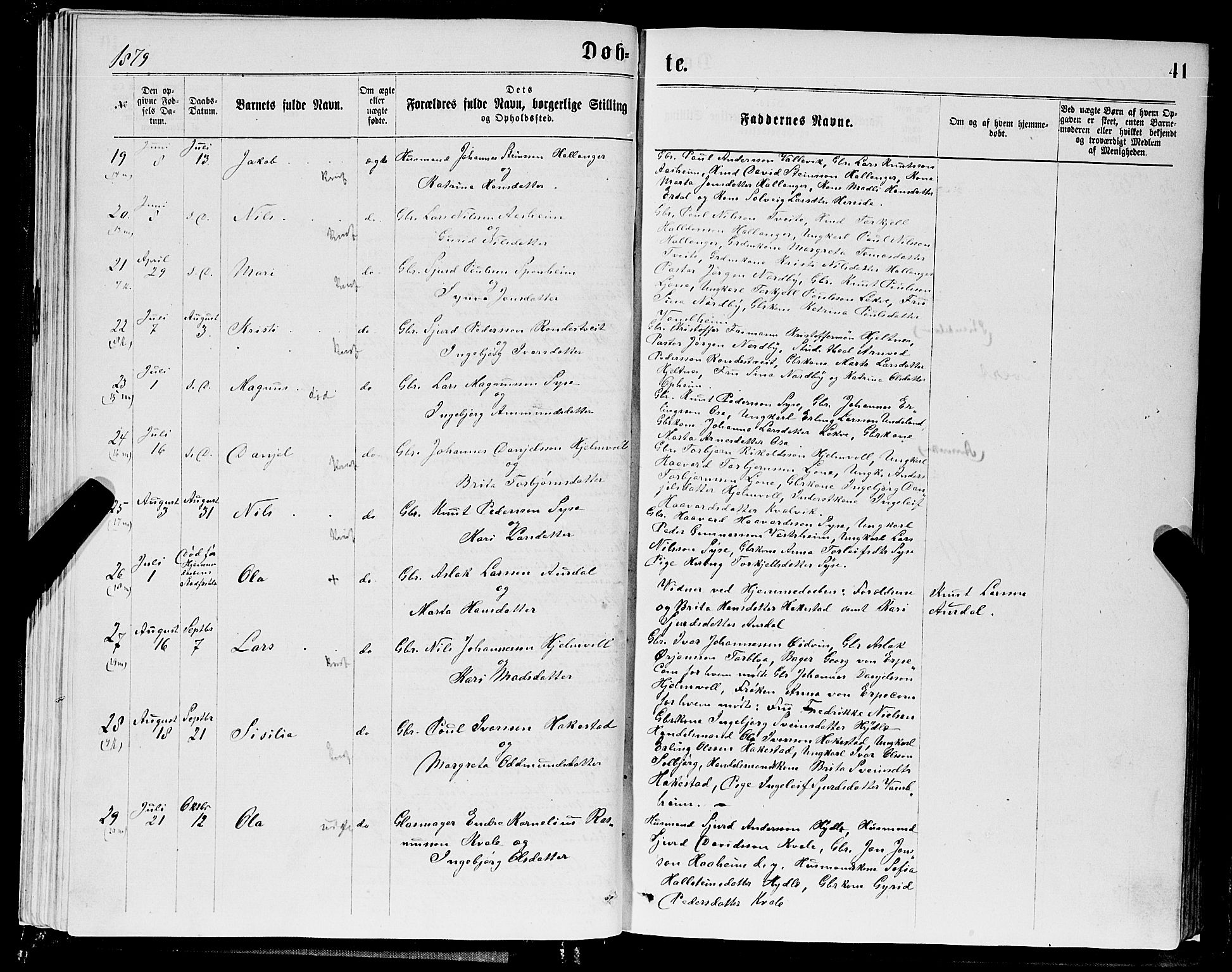 Ulvik sokneprestembete, SAB/A-78801/H/Hab: Parish register (copy) no. A 2, 1869-1882, p. 41