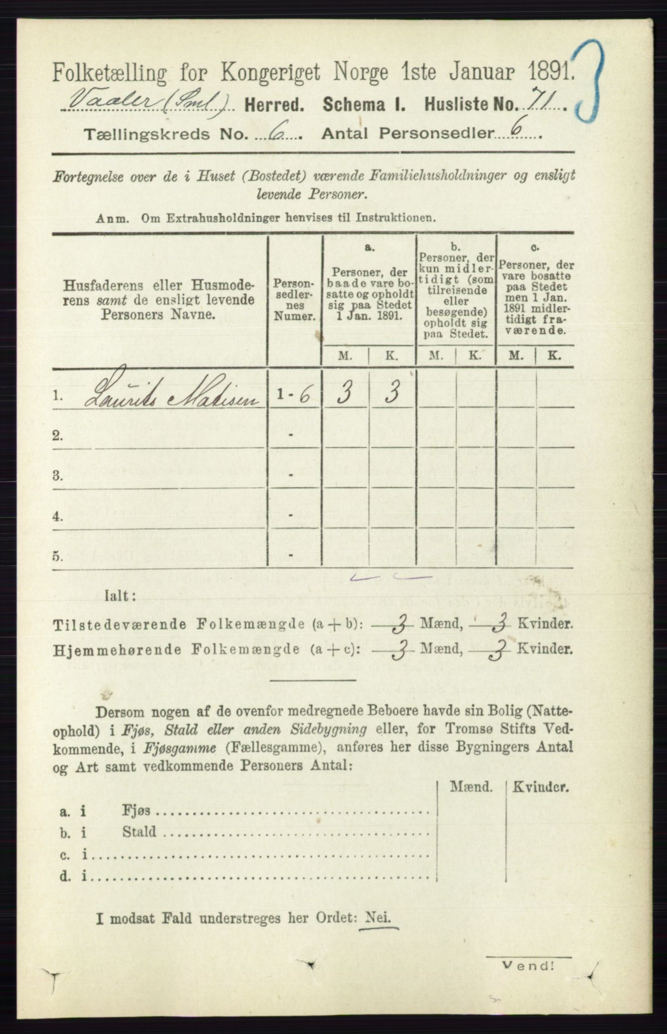 RA, 1891 census for 0137 Våler, 1891, p. 2326