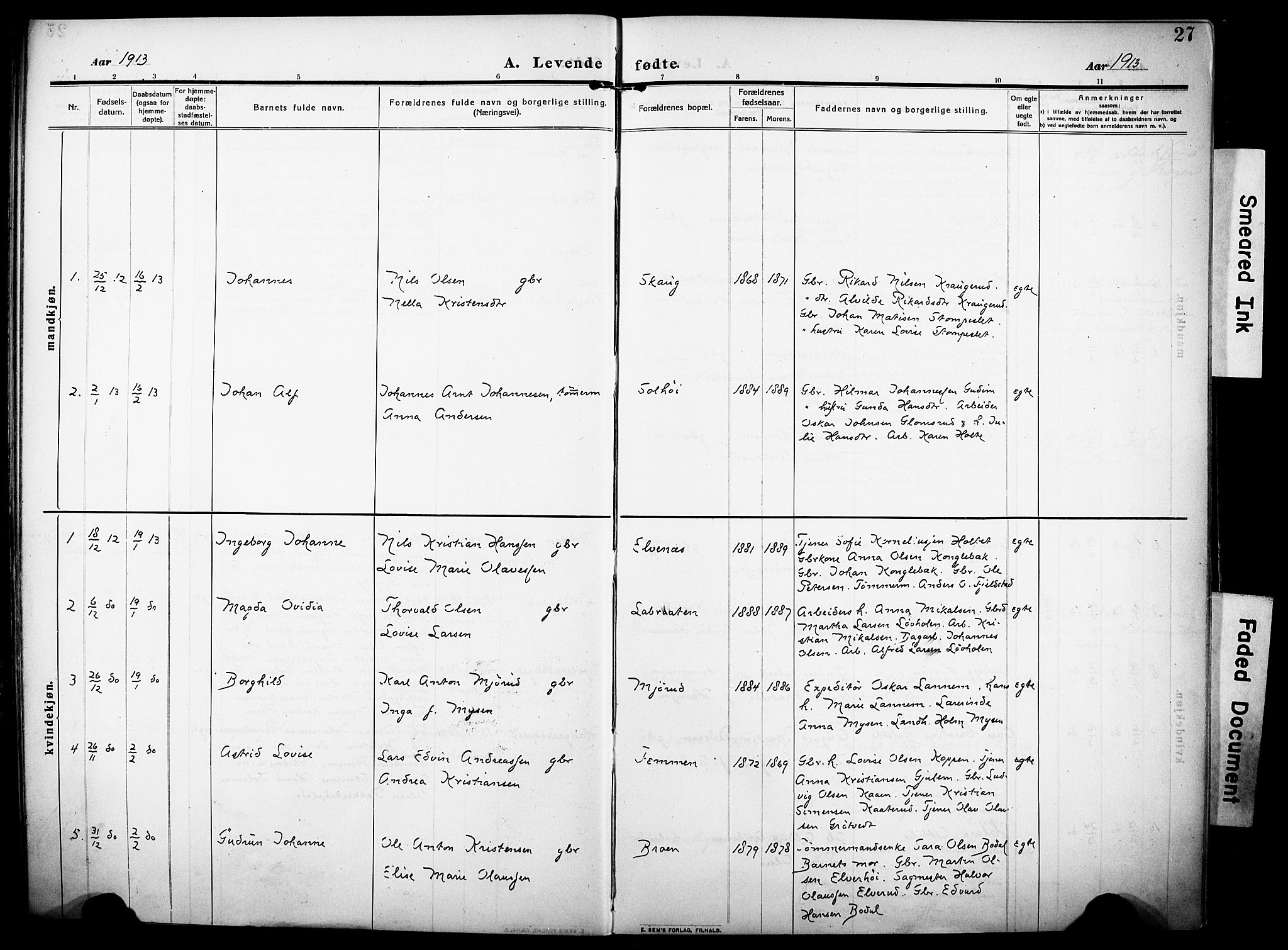 Rakkestad prestekontor Kirkebøker, AV/SAO-A-2008/F/Fa/L0015: Parish register (official) no. I 15, 1909-1922, p. 27