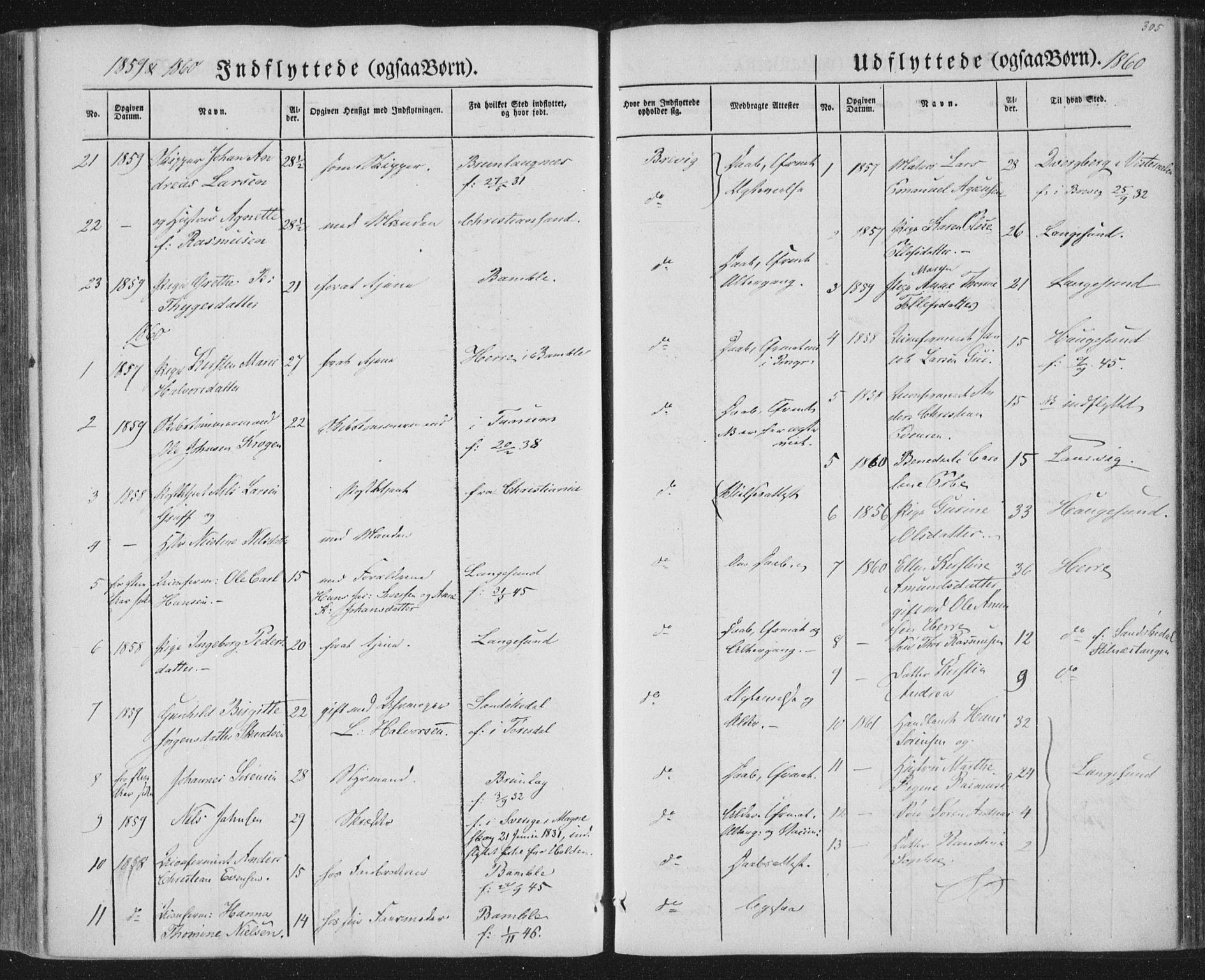 Brevik kirkebøker, SAKO/A-255/F/Fa/L0005: Parish register (official) no. 5, 1847-1865, p. 305
