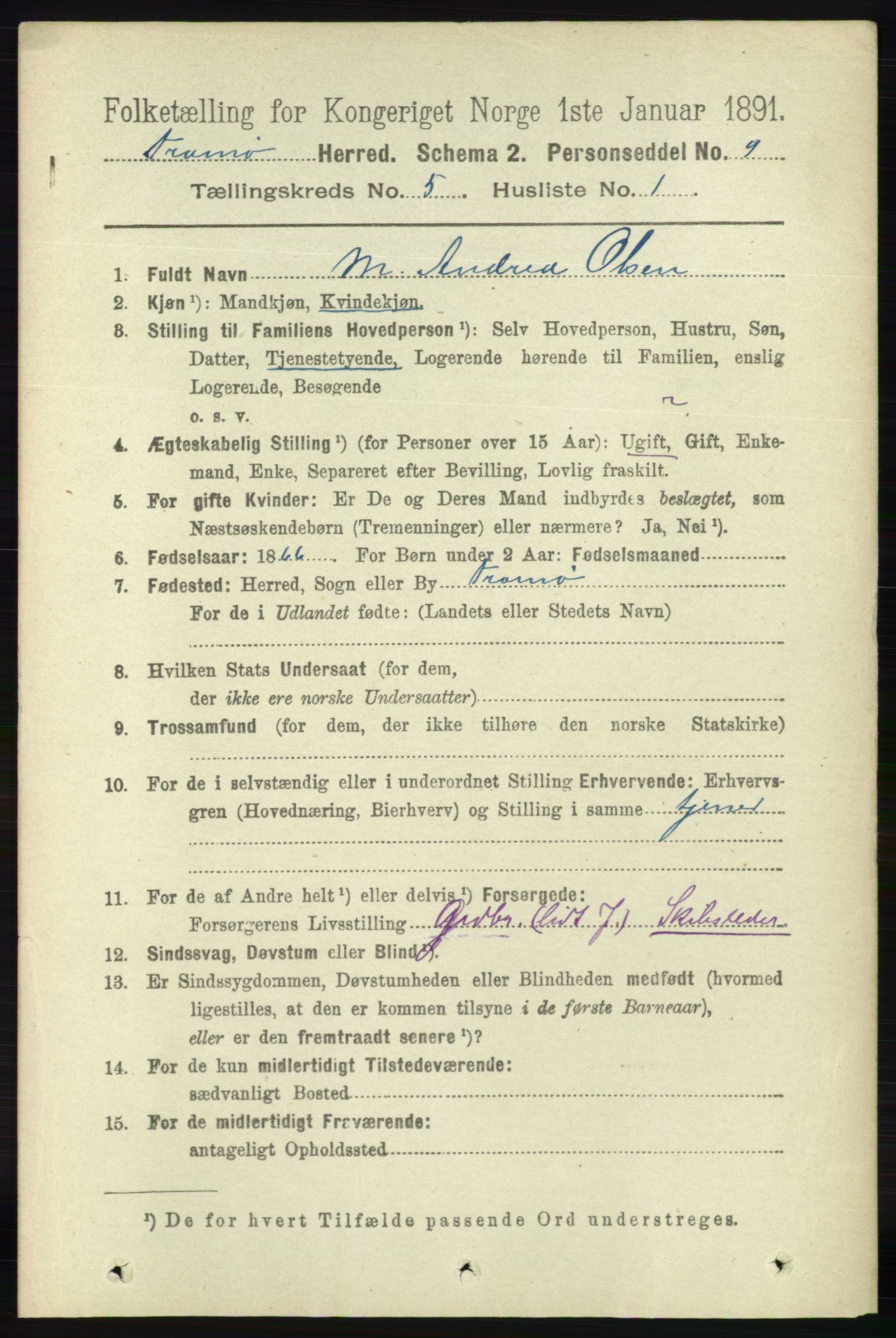 RA, 1891 census for 0921 Tromøy, 1891, p. 2200