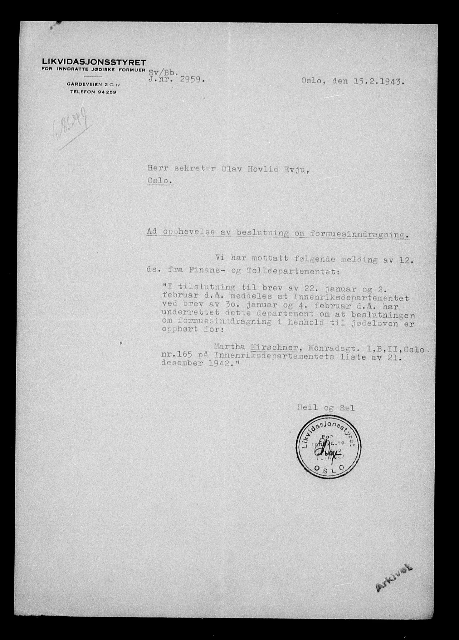 Justisdepartementet, Tilbakeføringskontoret for inndratte formuer, AV/RA-S-1564/H/Hc/Hcc/L0951: --, 1945-1947, p. 463