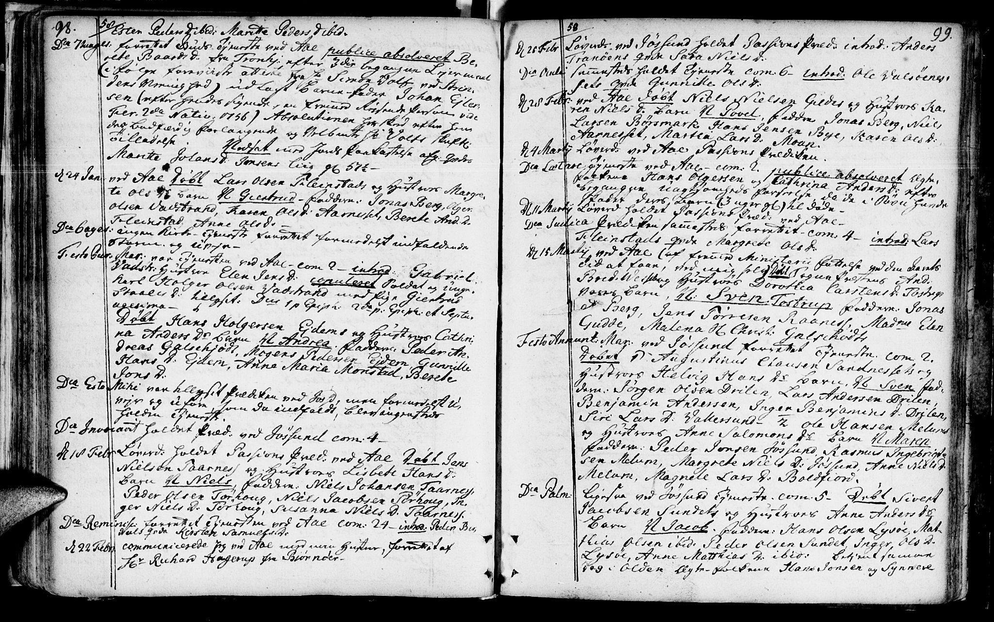 Ministerialprotokoller, klokkerbøker og fødselsregistre - Sør-Trøndelag, SAT/A-1456/655/L0672: Parish register (official) no. 655A01, 1750-1779, p. 98-99