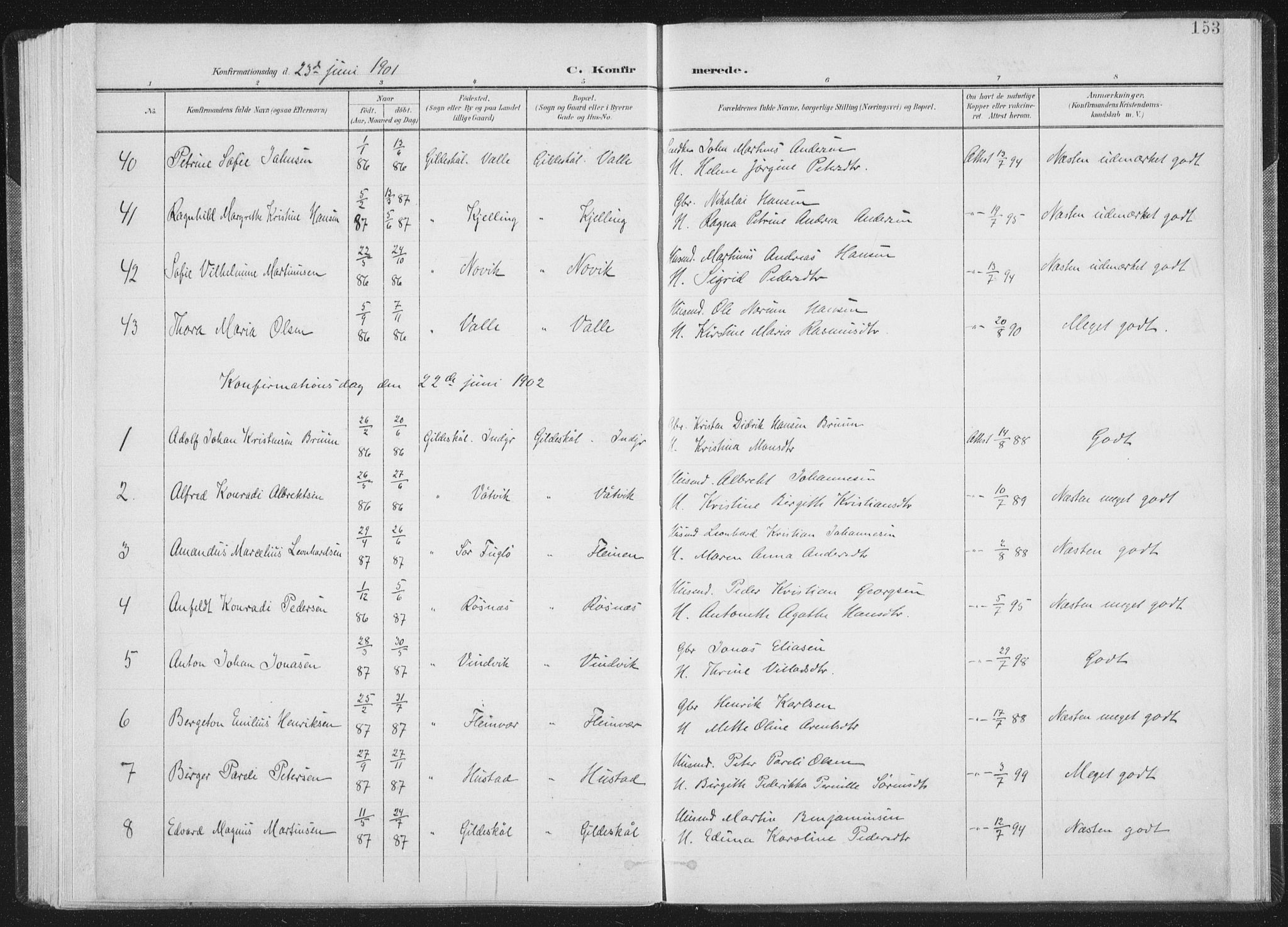 Ministerialprotokoller, klokkerbøker og fødselsregistre - Nordland, AV/SAT-A-1459/805/L0102: Parish register (official) no. 805A08I, 1900-1909, p. 153