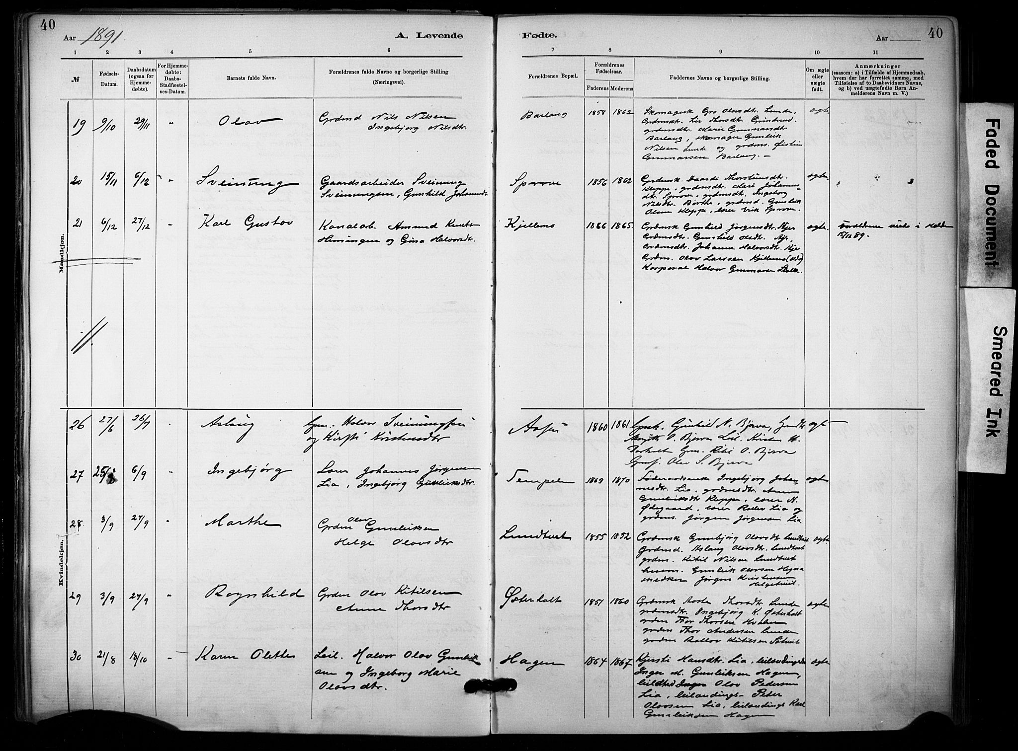 Lunde kirkebøker, AV/SAKO-A-282/F/Fa/L0002: Parish register (official) no. I 2, 1884-1892, p. 40