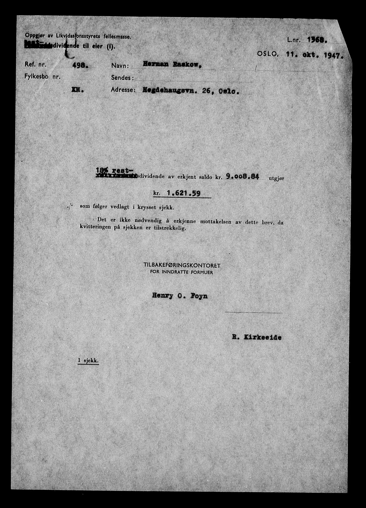 Justisdepartementet, Tilbakeføringskontoret for inndratte formuer, AV/RA-S-1564/H/Hc/Hcc/L0972: --, 1945-1947, p. 18