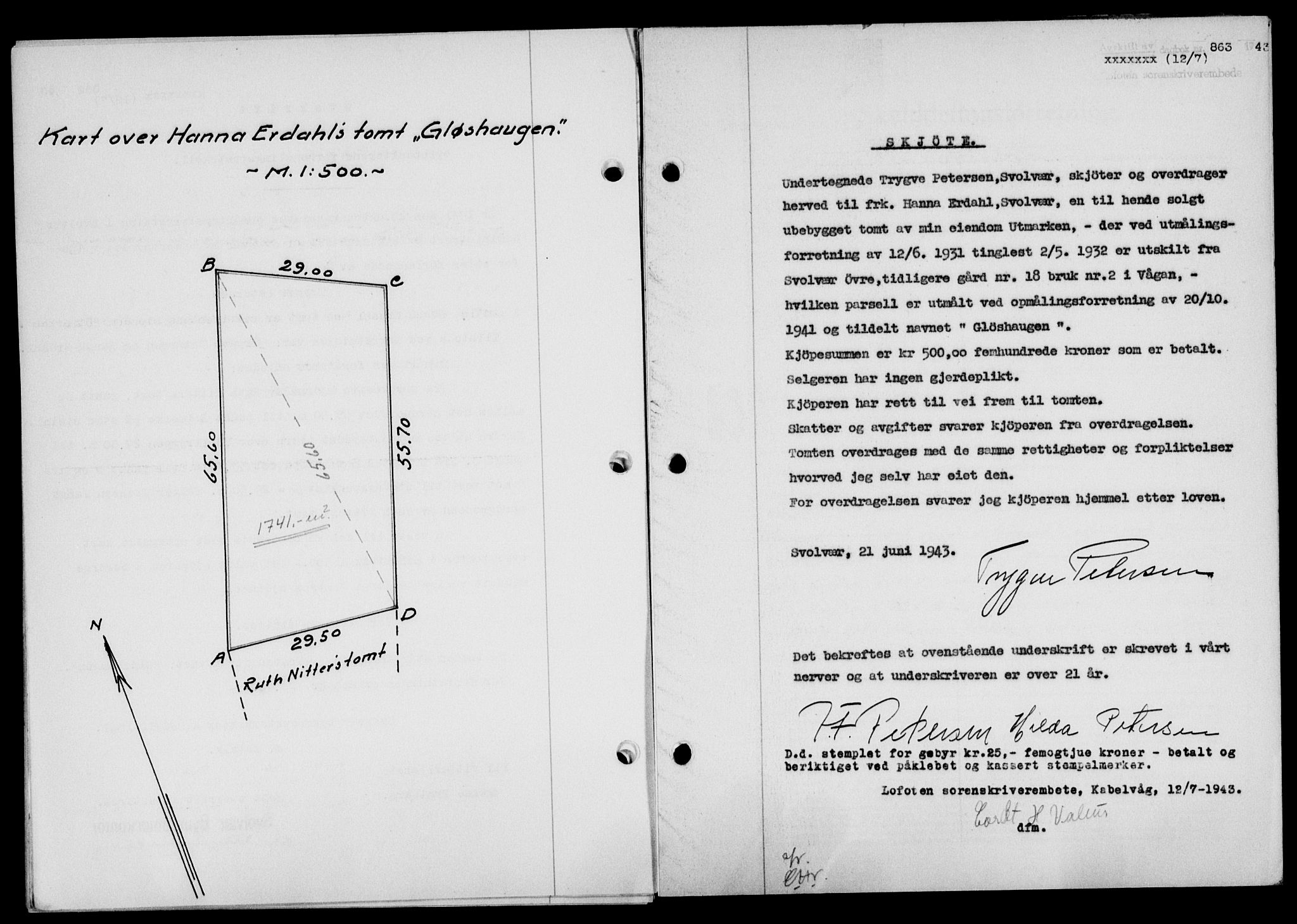 Lofoten sorenskriveri, SAT/A-0017/1/2/2C/L0011a: Mortgage book no. 11a, 1943-1943, Diary no: : 863/1943