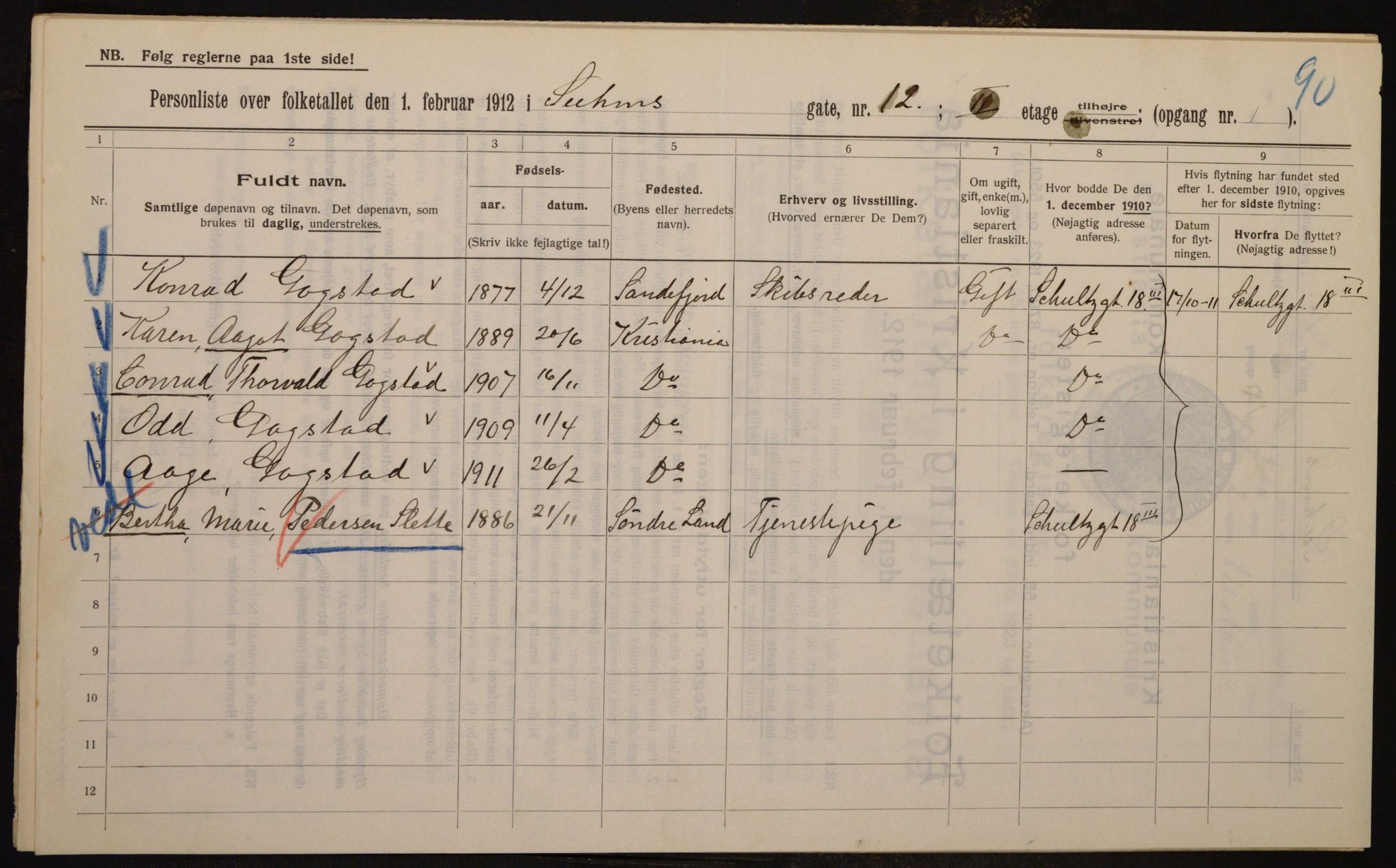 OBA, Municipal Census 1912 for Kristiania, 1912, p. 104629