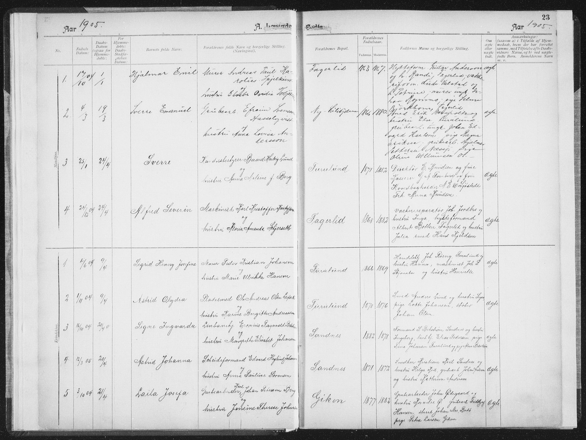 Ministerialprotokoller, klokkerbøker og fødselsregistre - Nordland, AV/SAT-A-1459/850/L0711: Curate's parish register no. 850B01, 1902-1915, p. 23