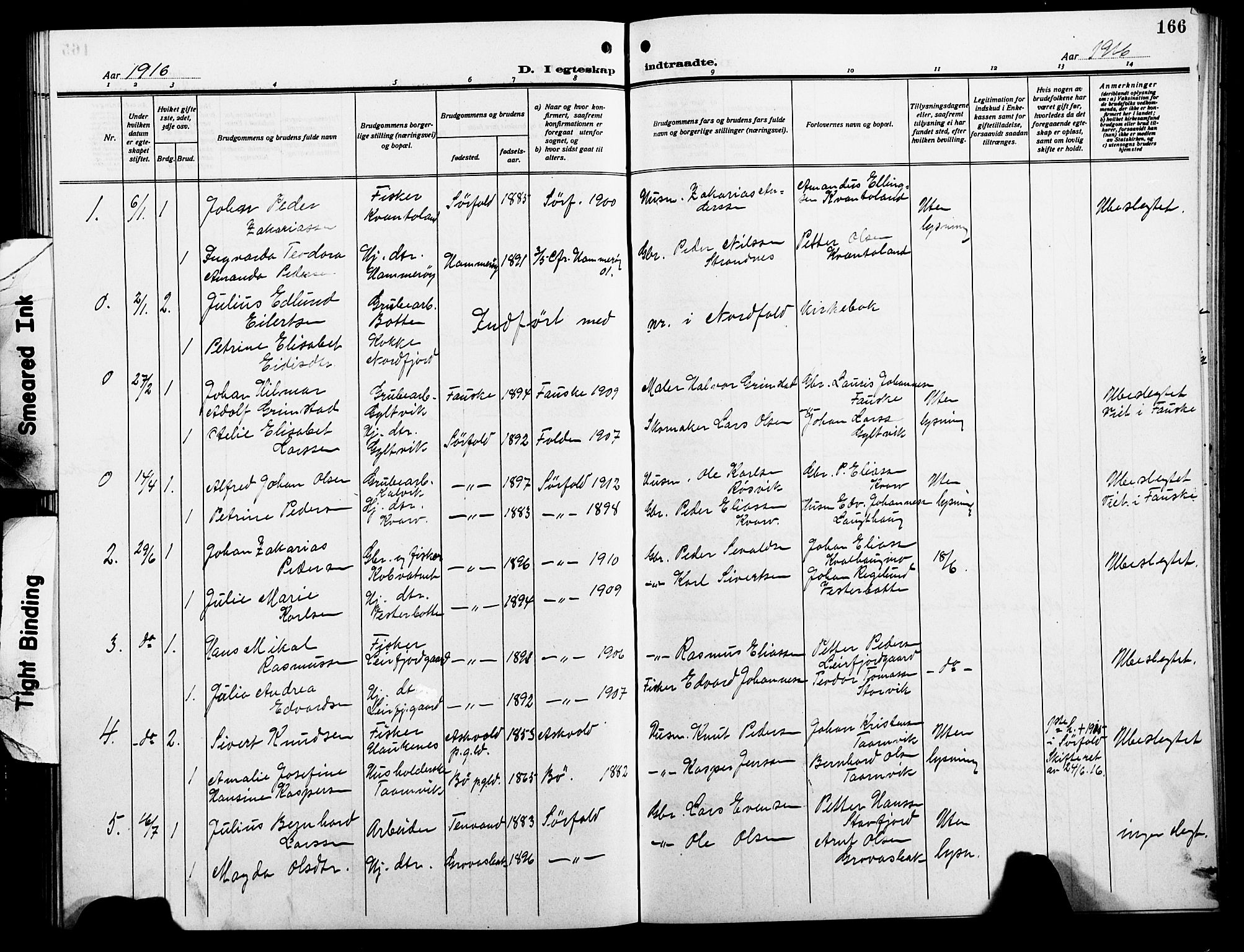 Ministerialprotokoller, klokkerbøker og fødselsregistre - Nordland, SAT/A-1459/854/L0787: Parish register (copy) no. 854C03, 1913-1926, p. 166