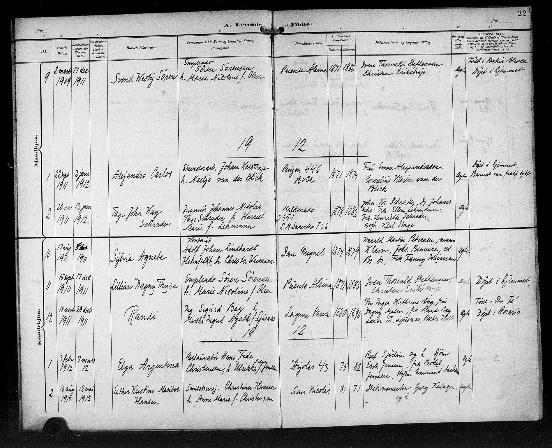 Den norske sjømannsmisjon i utlandet/Syd-Amerika (Buenos Aires m.fl.), SAB/SAB/PA-0118/H/Ha/L0002: Parish register (official) no. A 2, 1899-1919, p. 22