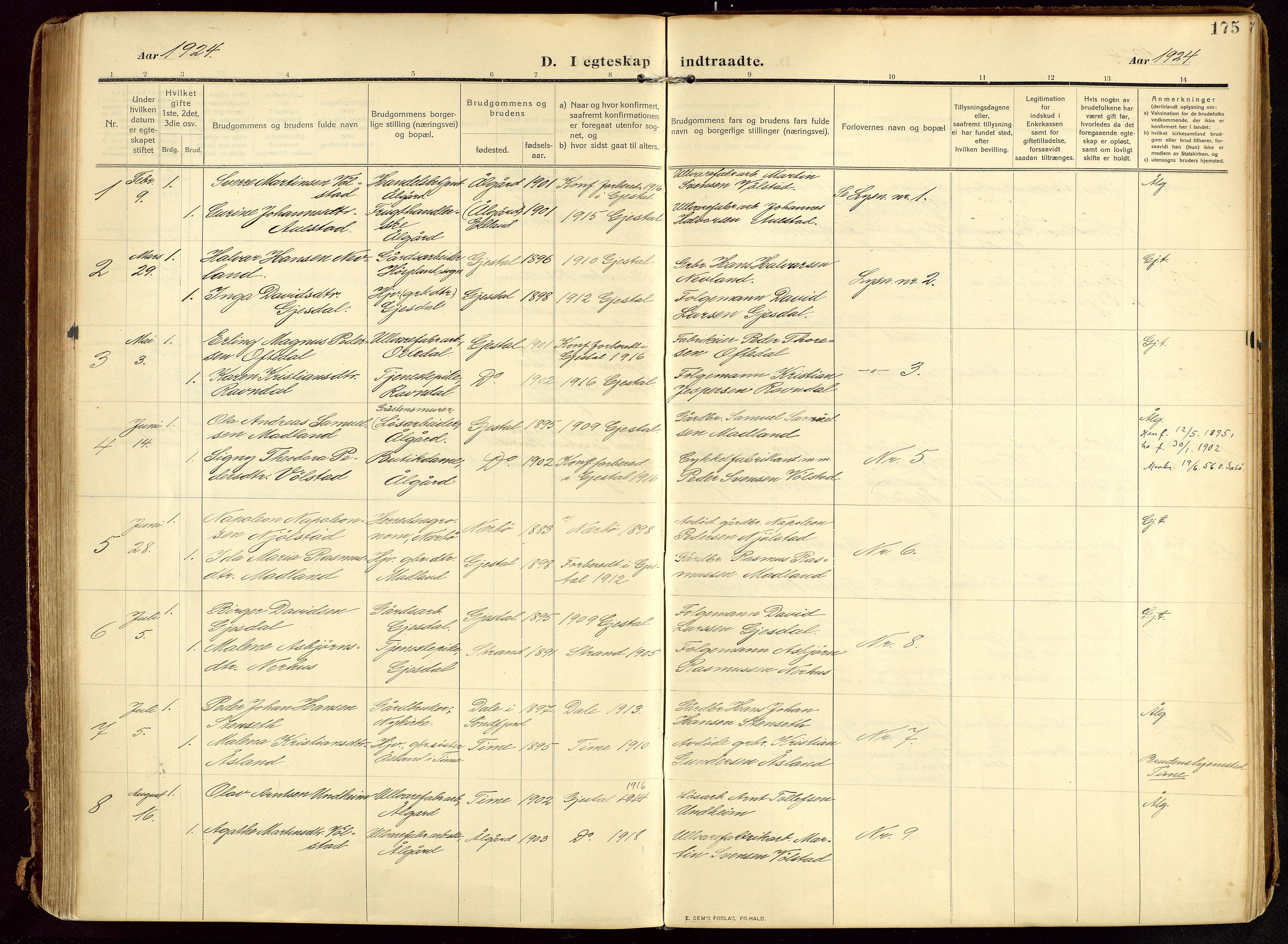 Lye sokneprestkontor, SAST/A-101794/002/B/L0001: Parish register (official) no. A 13, 1910-1925, p. 175