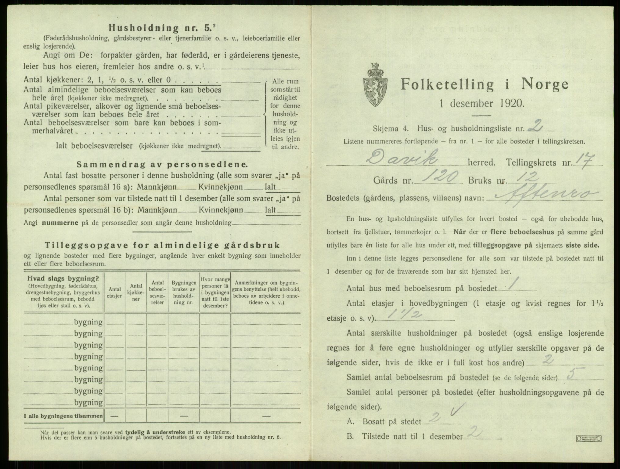 SAB, 1920 census for Davik, 1920, p. 1088