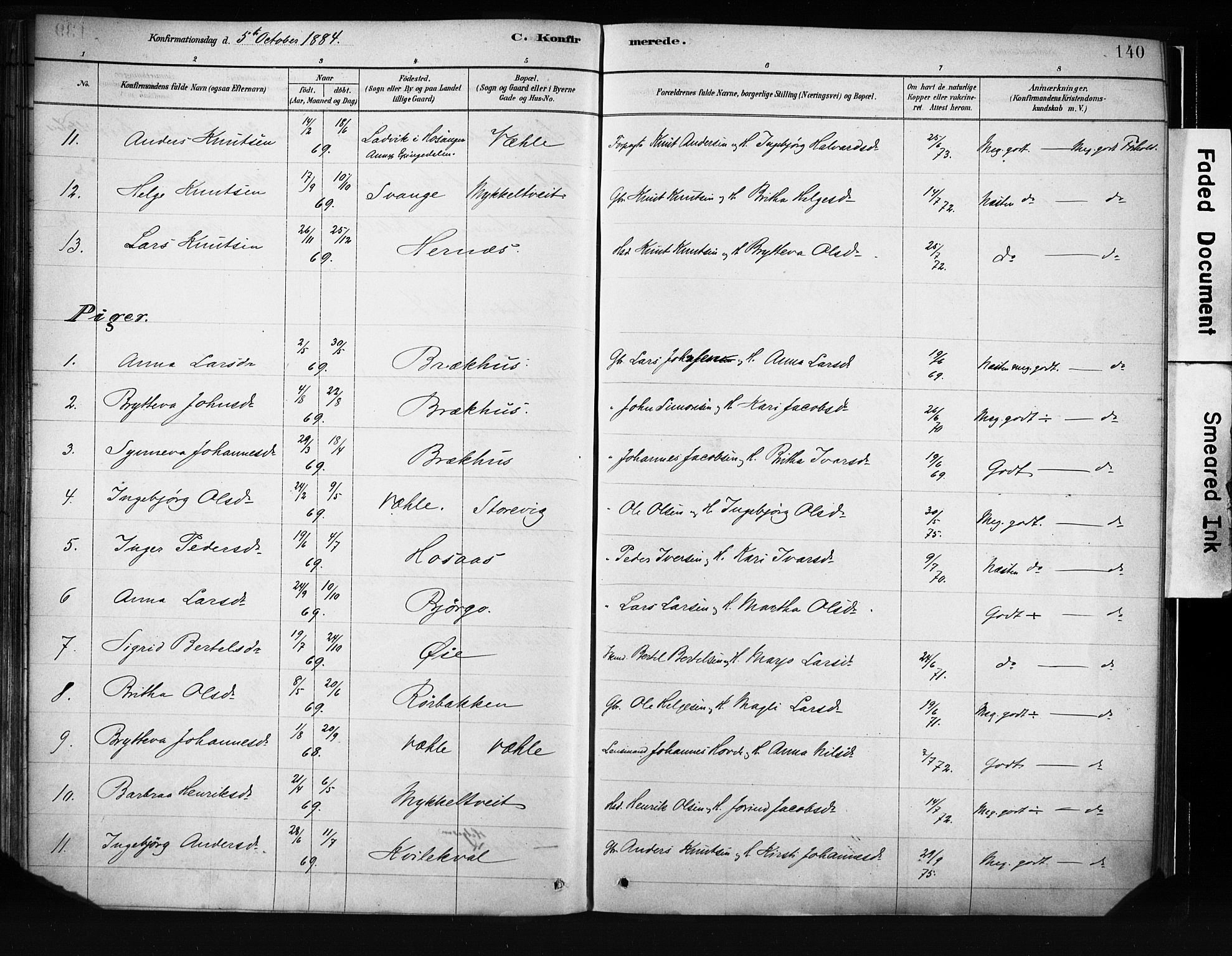 Evanger sokneprestembete, SAB/A-99924: Parish register (official) no. A 1, 1877-1899, p. 140