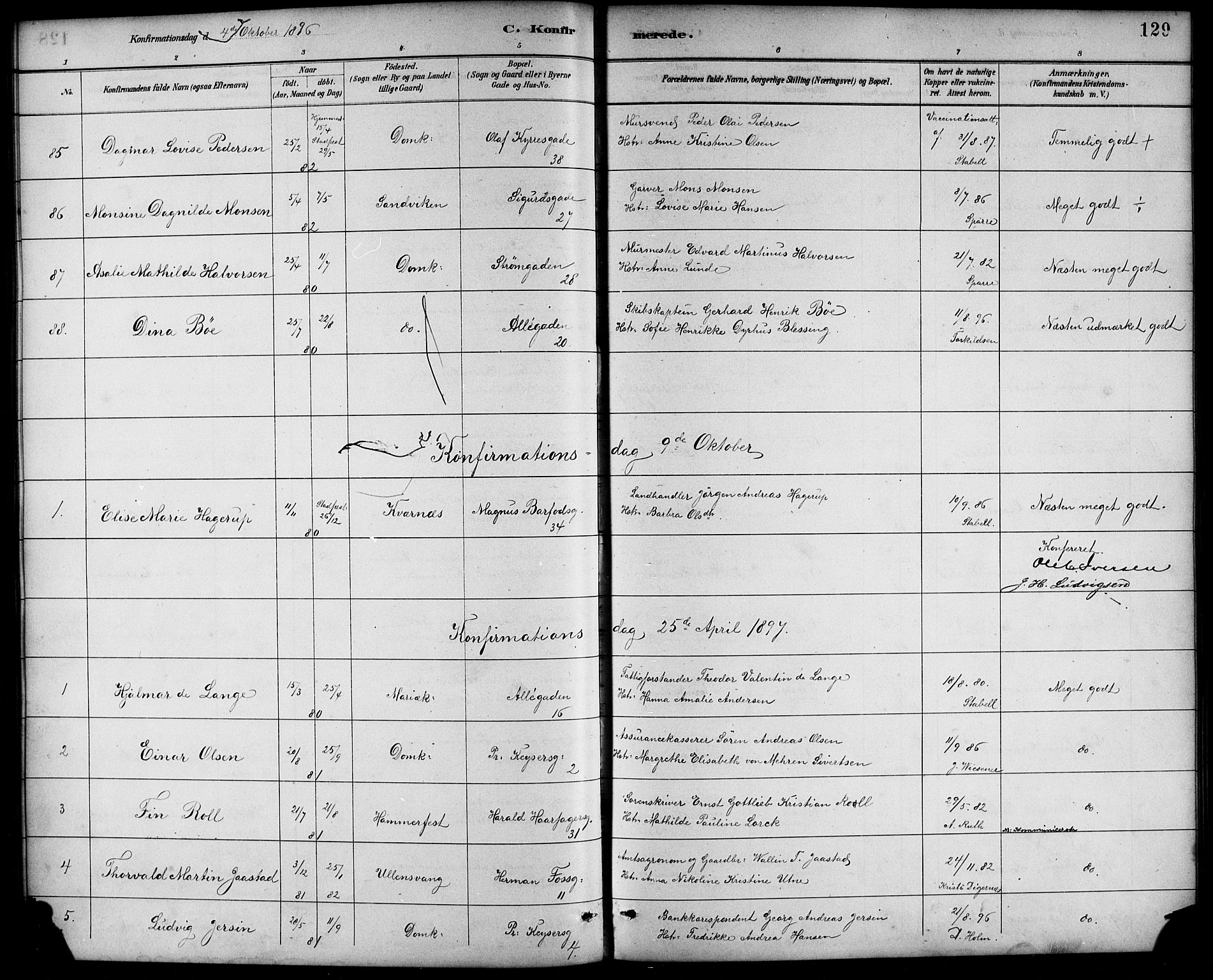 Johanneskirken sokneprestembete, SAB/A-76001/H/Hab: Parish register (copy) no. B 1, 1885-1907, p. 129