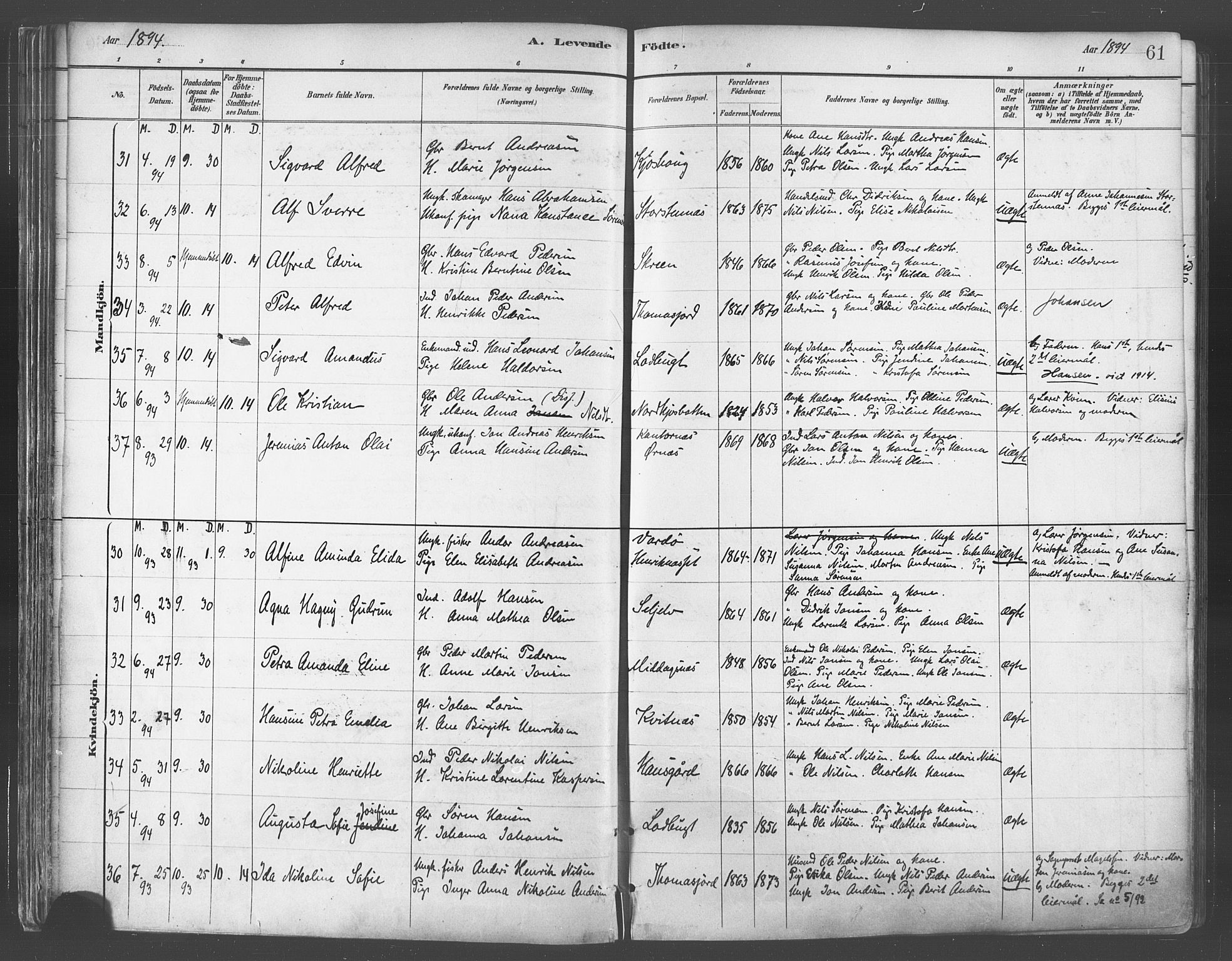 Balsfjord sokneprestembete, AV/SATØ-S-1303/G/Gaa/L0005kirke: Parish register (official) no. 5, 1884-1897, p. 61