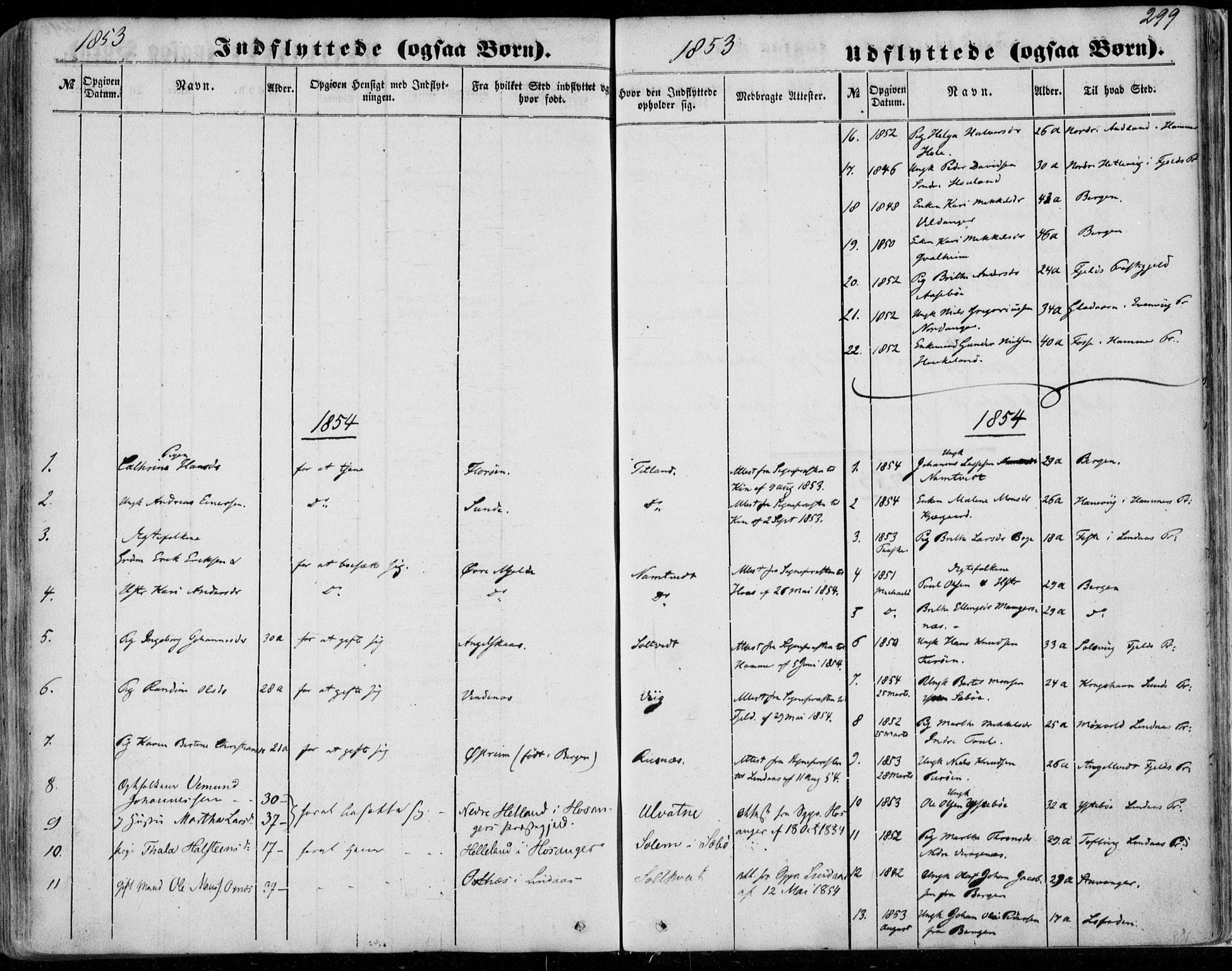 Manger sokneprestembete, AV/SAB-A-76801/H/Haa: Parish register (official) no. A 6, 1849-1859, p. 299