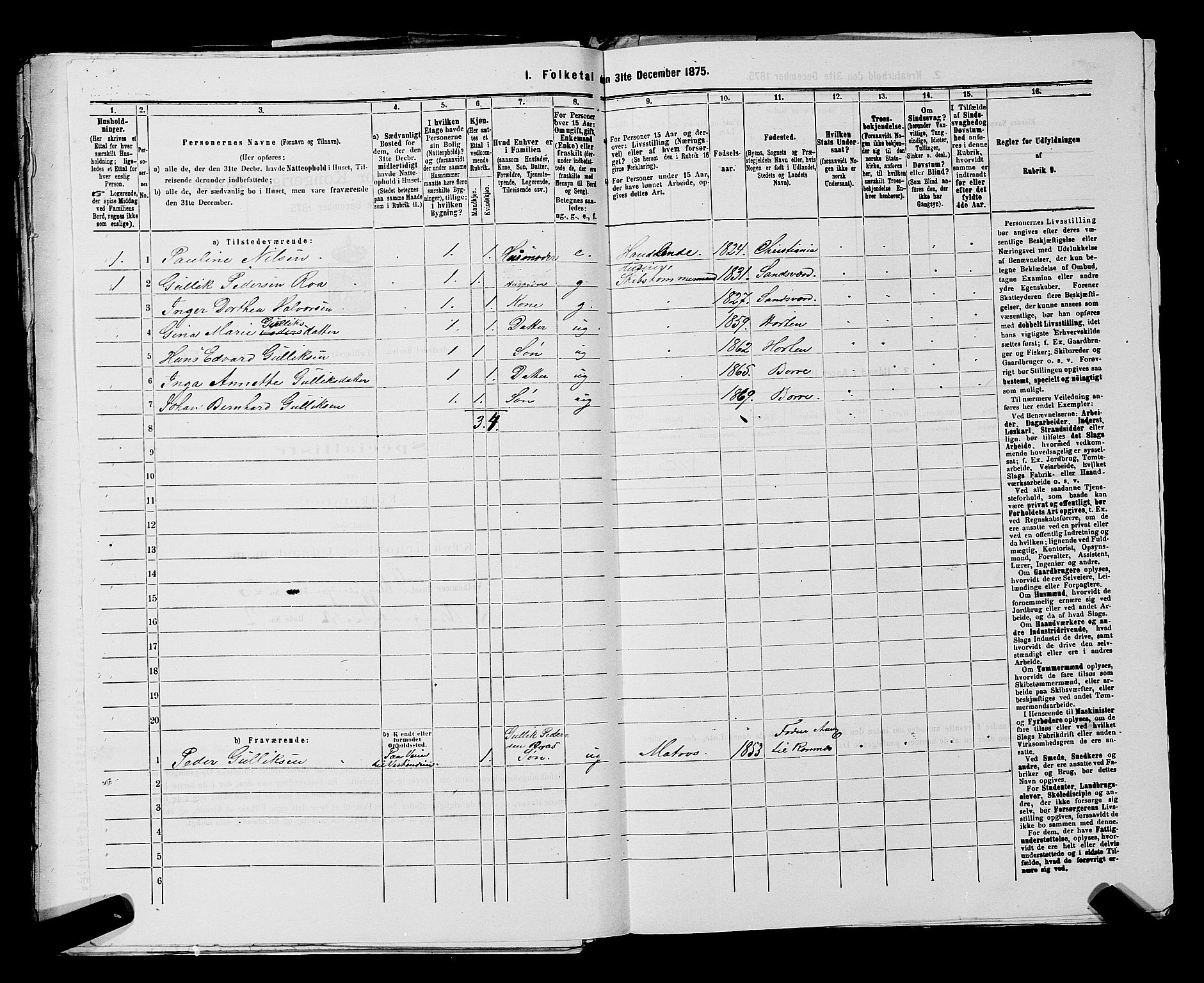 SAKO, 1875 census for 0703P Horten, 1875, p. 1198