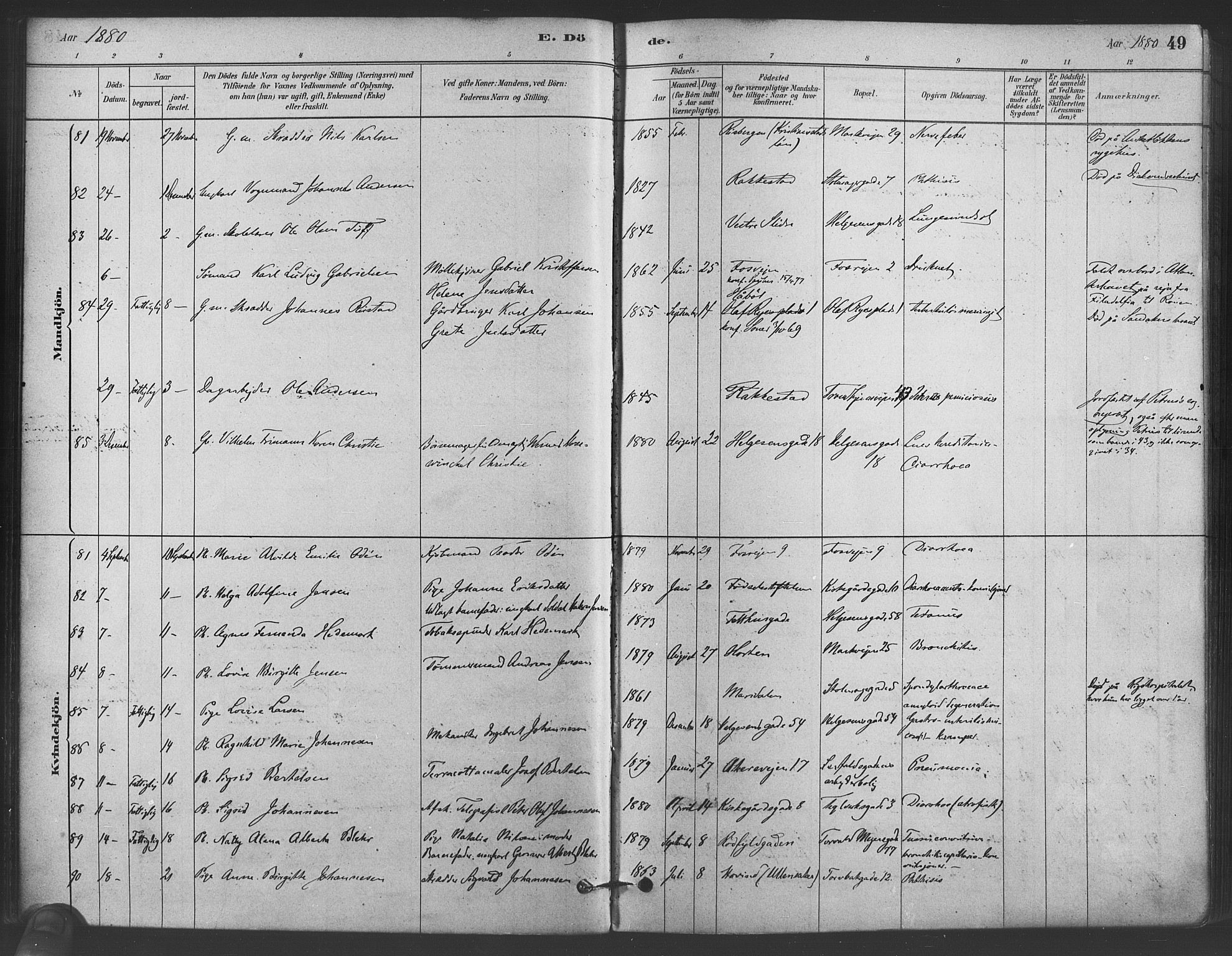 Paulus prestekontor Kirkebøker, SAO/A-10871/F/Fa/L0005: Parish register (official) no. 5, 1879-1889, p. 49