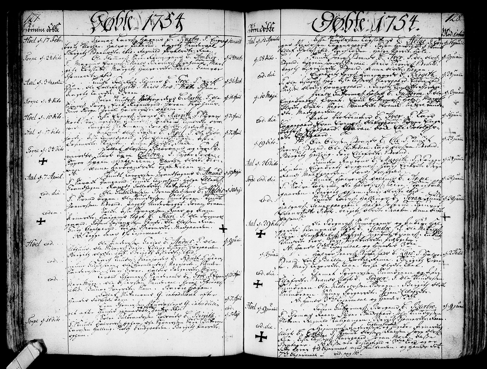 Ål kirkebøker, SAKO/A-249/F/Fa/L0001: Parish register (official) no. I 1, 1744-1769, p. 127-128