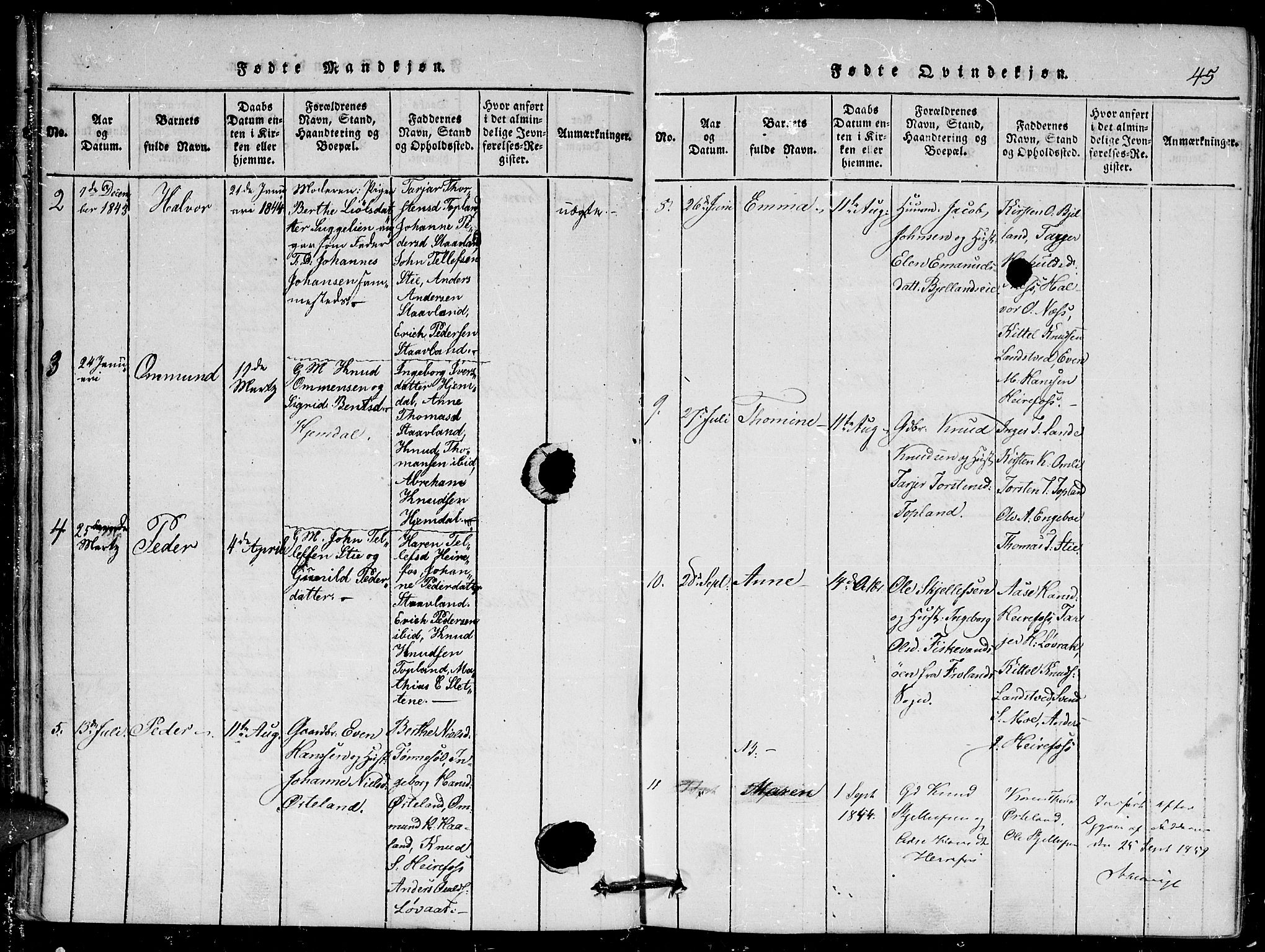 Herefoss sokneprestkontor, AV/SAK-1111-0019/F/Fa/Faa/L0001: Parish register (official) no. A 1, 1816-1860, p. 45