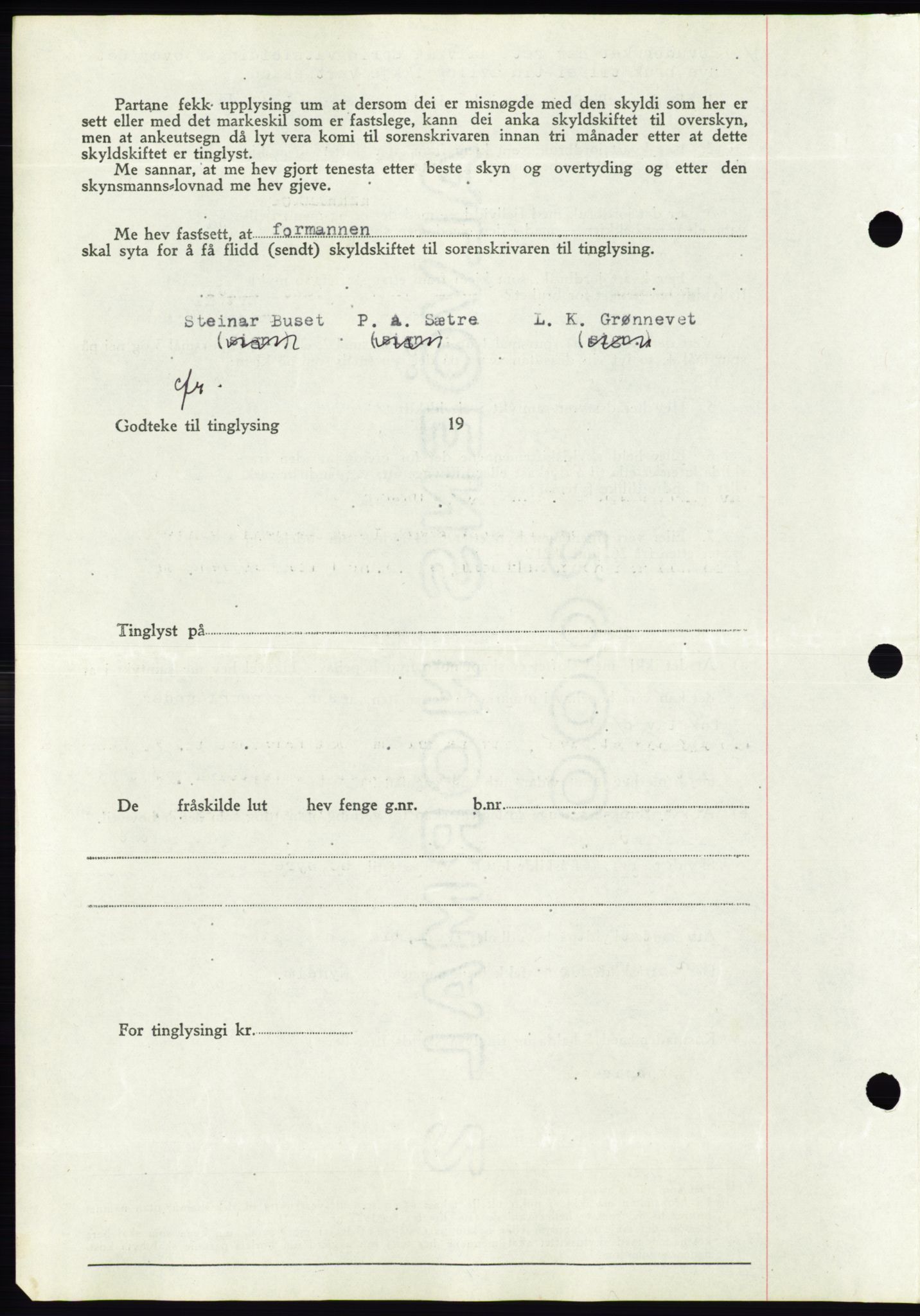 Søre Sunnmøre sorenskriveri, AV/SAT-A-4122/1/2/2C/L0070: Mortgage book no. 64, 1940-1941, Diary no: : 689/1940