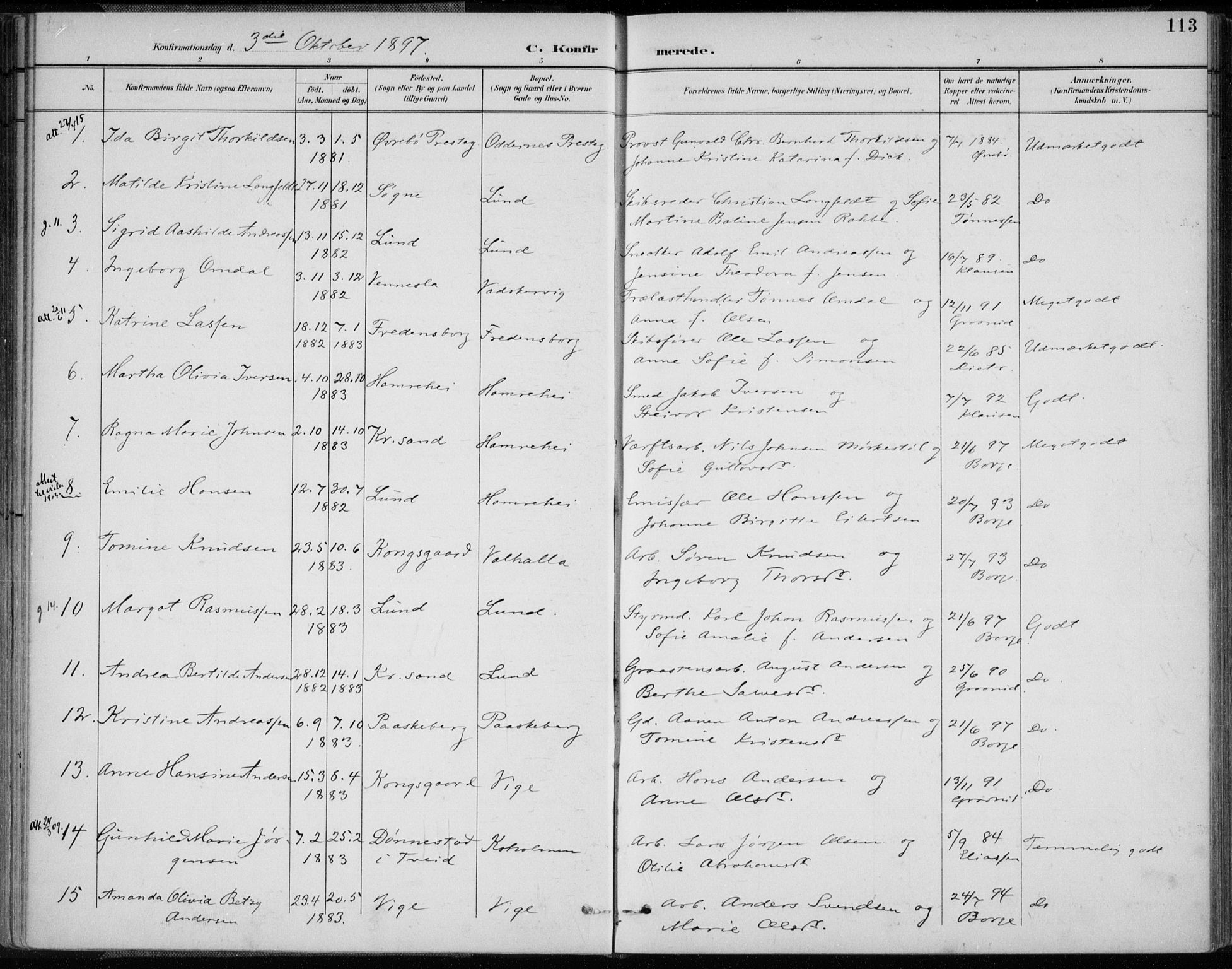 Oddernes sokneprestkontor, AV/SAK-1111-0033/F/Fa/Faa/L0010: Parish register (official) no. A 10, 1897-1911, p. 113