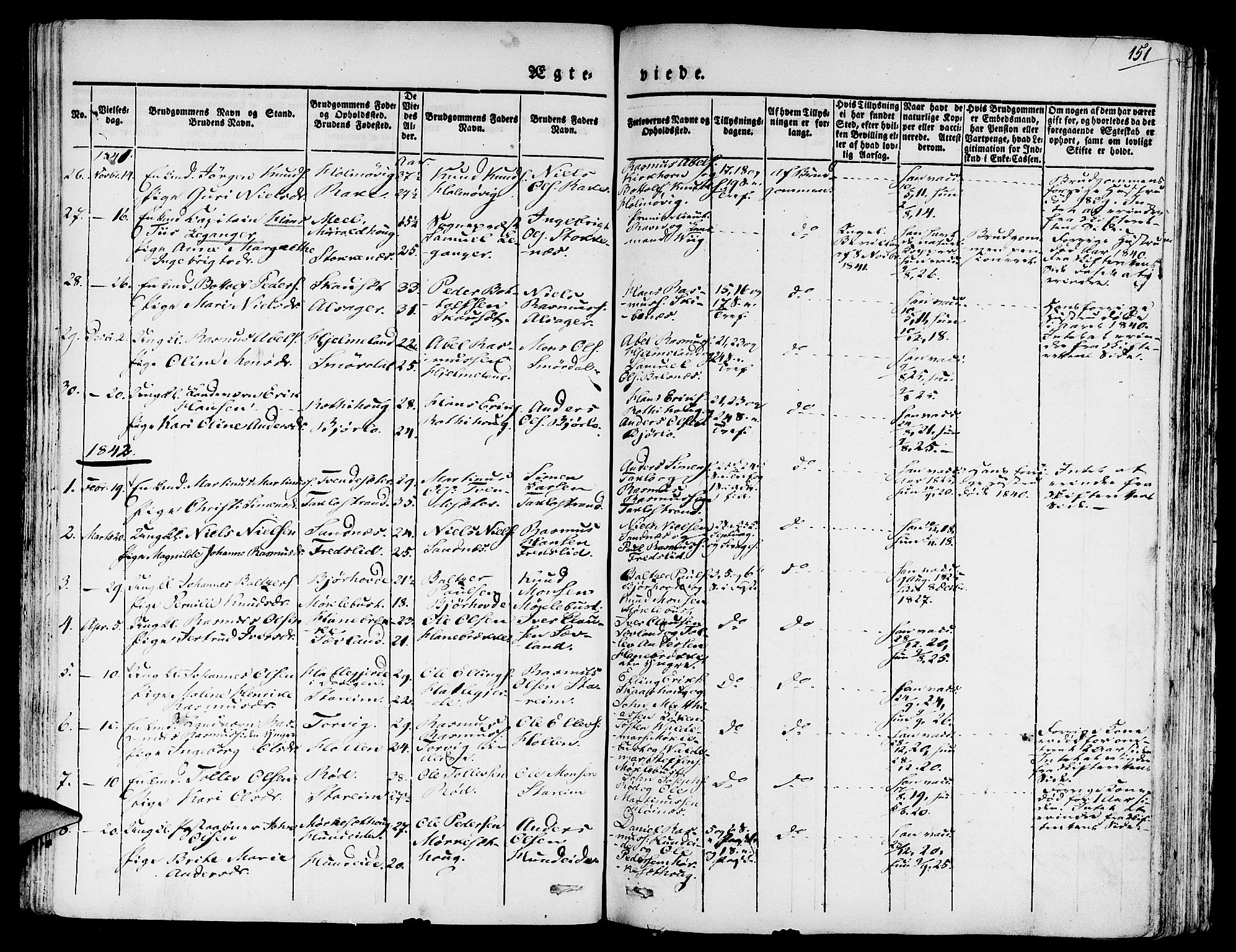 Eid sokneprestembete, AV/SAB-A-82301/H/Haa/Haaa/L0006: Parish register (official) no. A 6, 1831-1843, p. 151