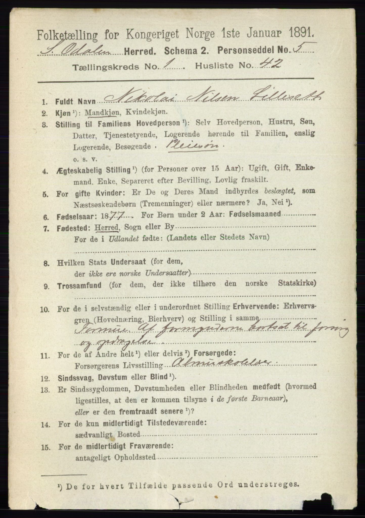 RA, 1891 census for 0419 Sør-Odal, 1891, p. 347